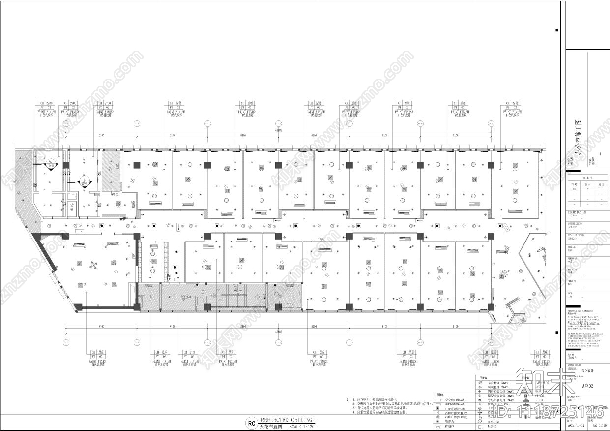 3500㎡现代风格办公空间CAD施工图cad施工图下载【ID:1118725146】