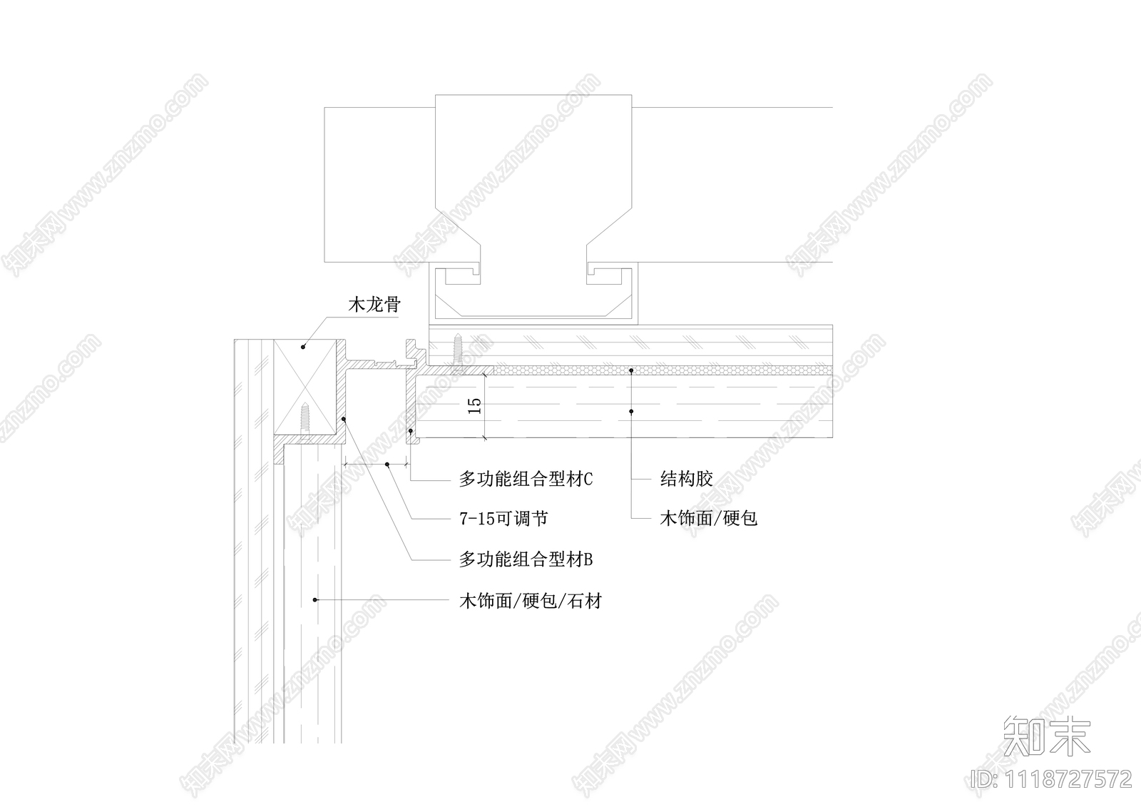 木饰面/包吊顶与不同材料墙面交接施工图cad施工图下载【ID:1118727572】