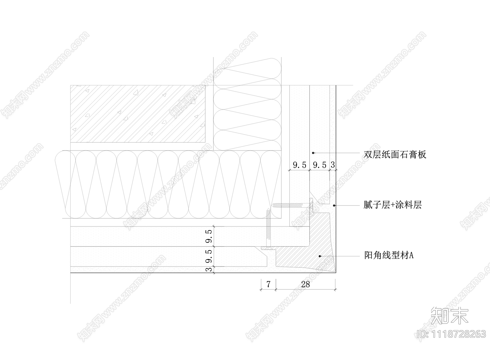 乳胶漆阳角型材收口条墙面节点施工图cad施工图下载【ID:1118728263】