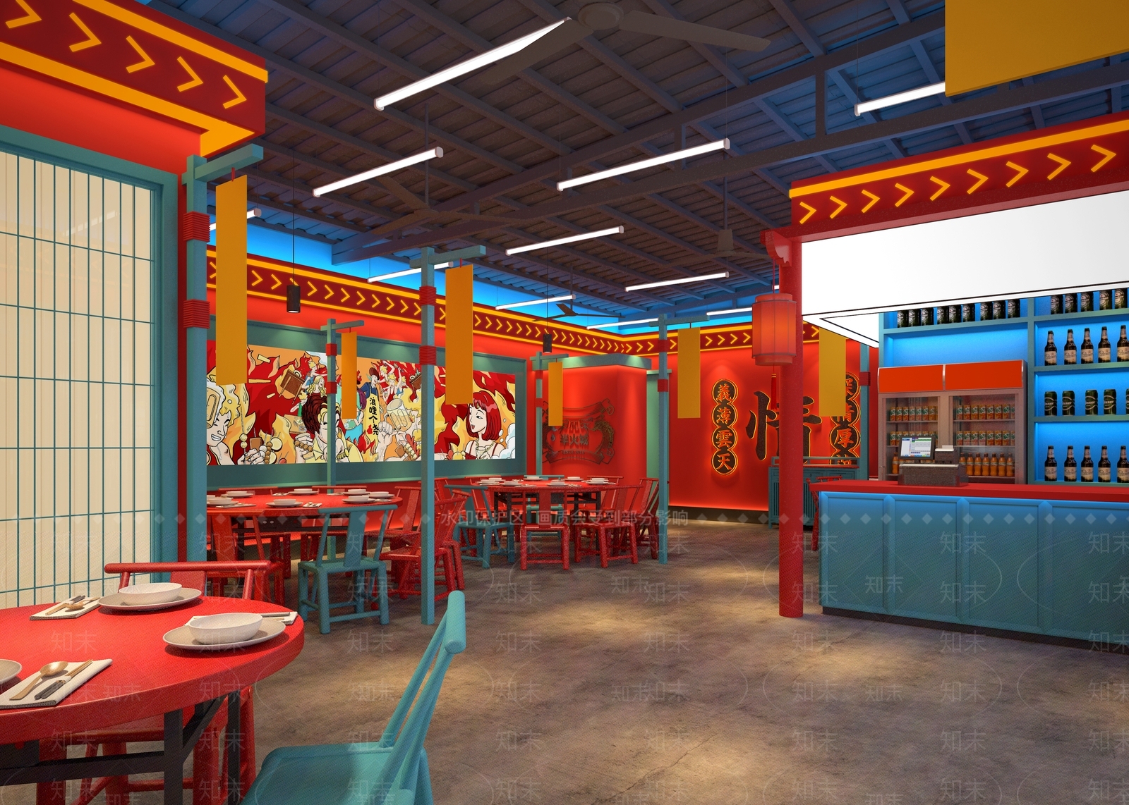 现代国潮风烧烤龙虾店3D模型下载【ID:1118730555】