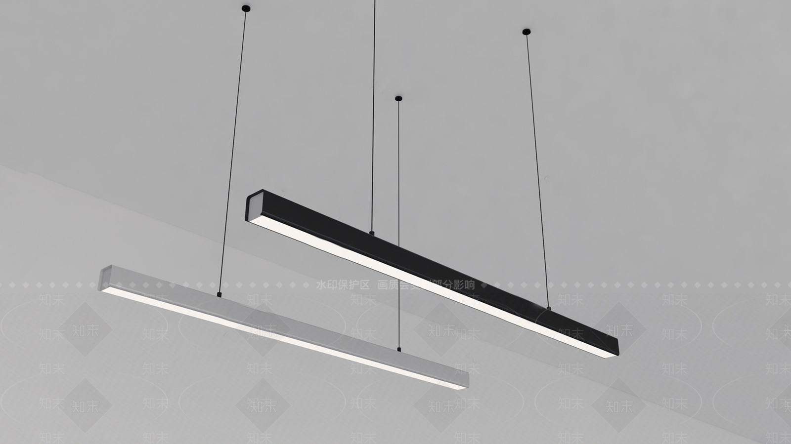 现代办公室长条吊灯3D模型下载【ID:1118734128】