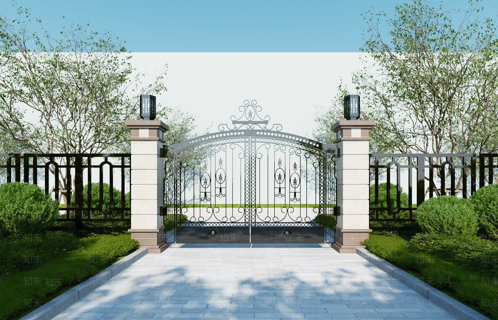 现代铁艺大门3D模型下载【ID:1118734980】