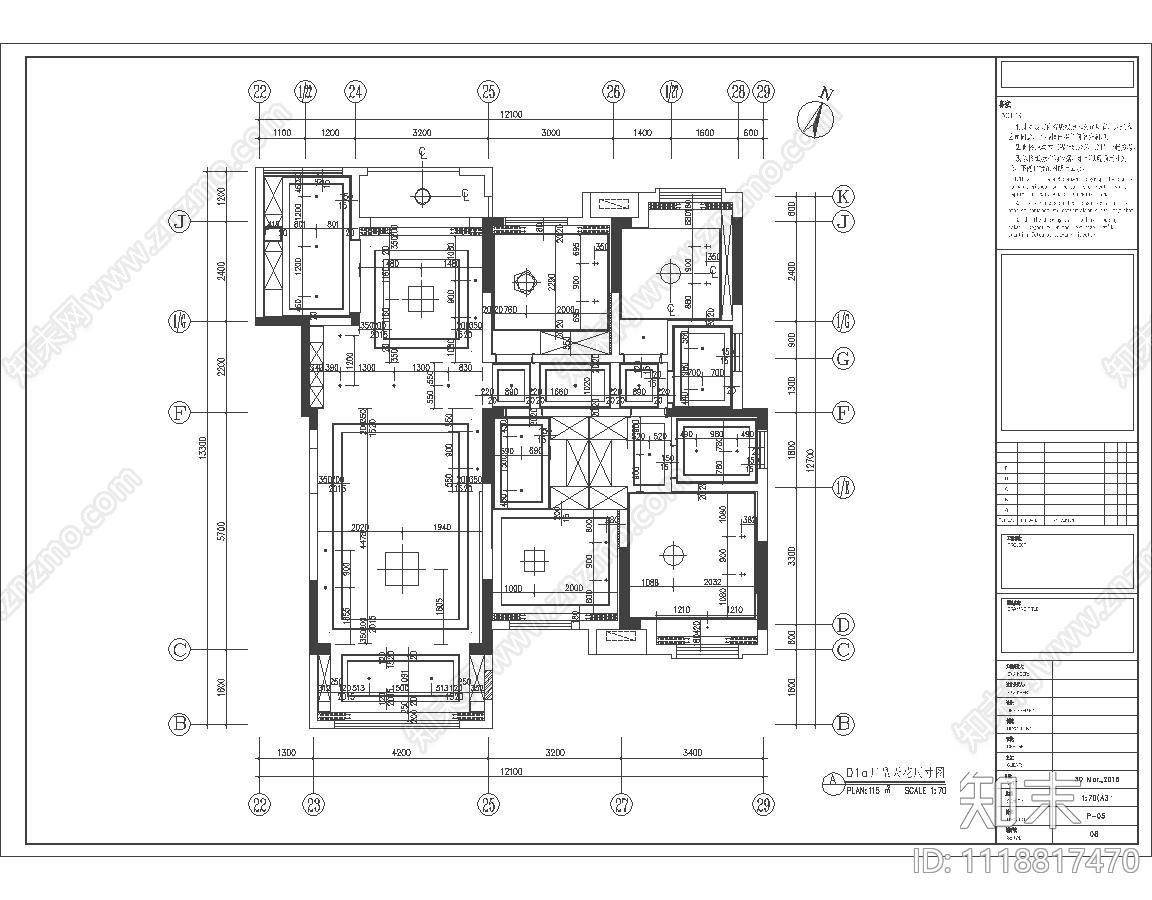 轻奢风室内家装空间设计施工图cad施工图下载【ID:1118817470】