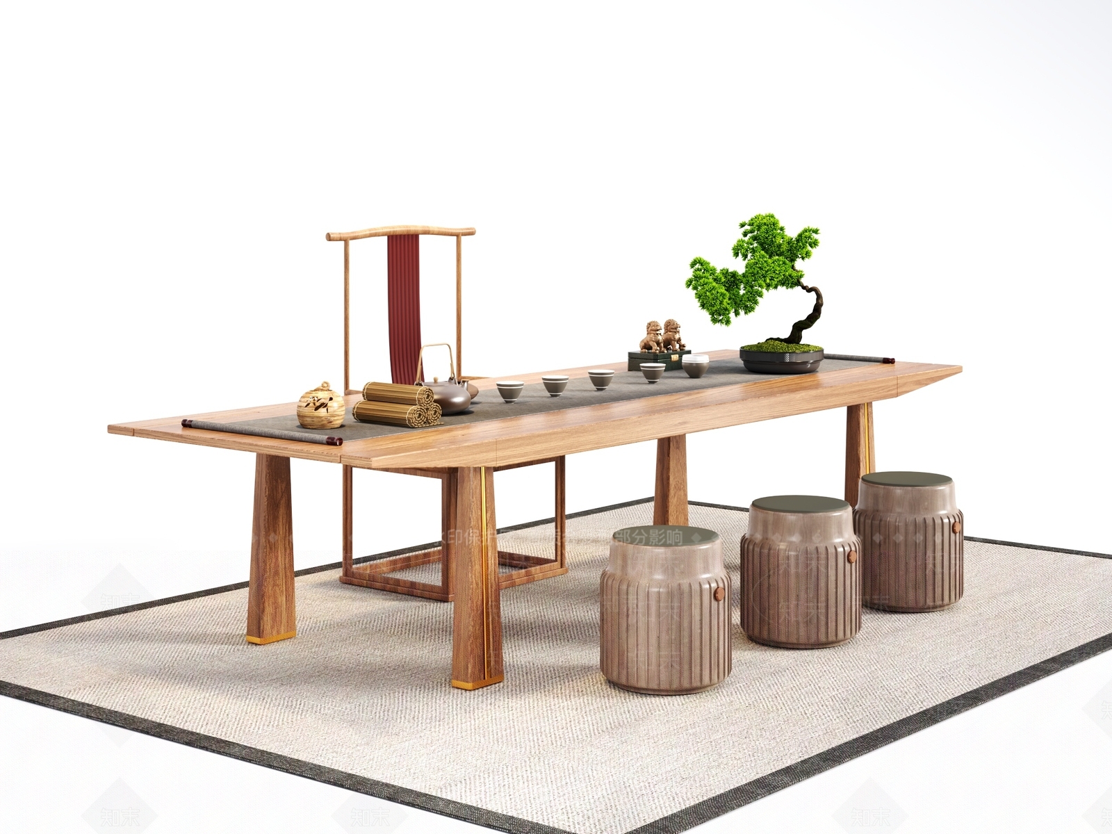 新中式实木茶桌椅组合3D模型下载【ID:1118746664】