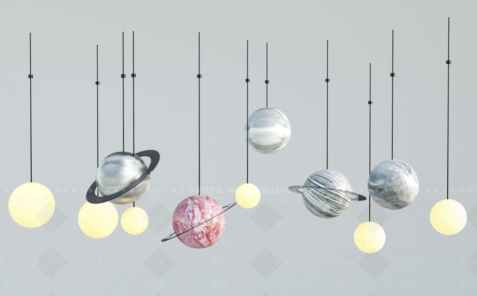 现代球形吊灯SU模型下载【ID:1118771047】
