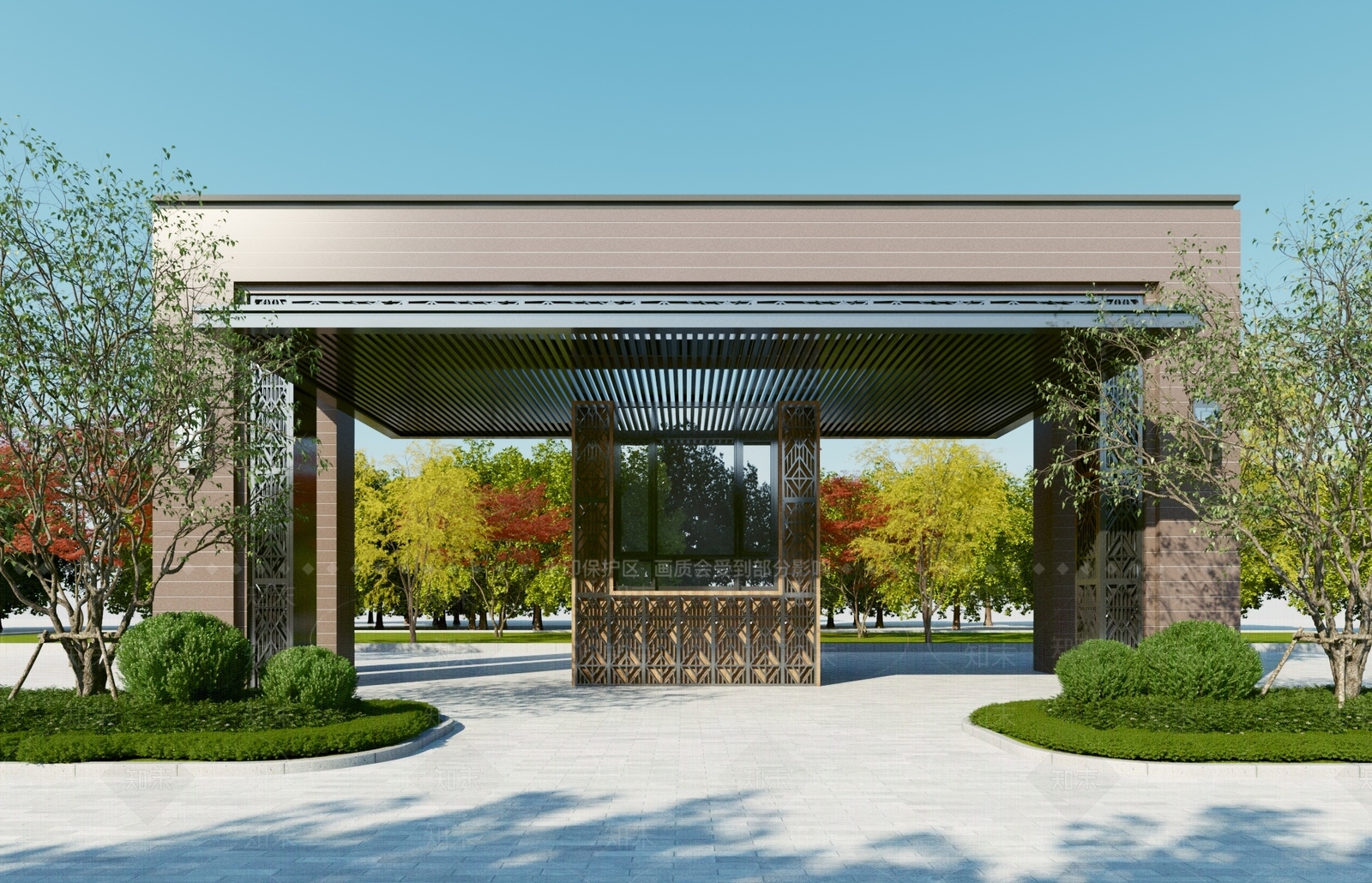 新中式小区入口大门3D模型下载【ID:1118776556】