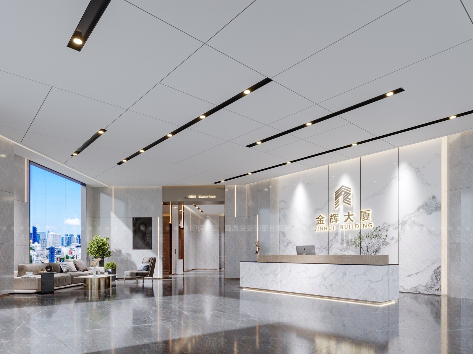 现代办公楼大厅3D模型下载【ID:1118783855】