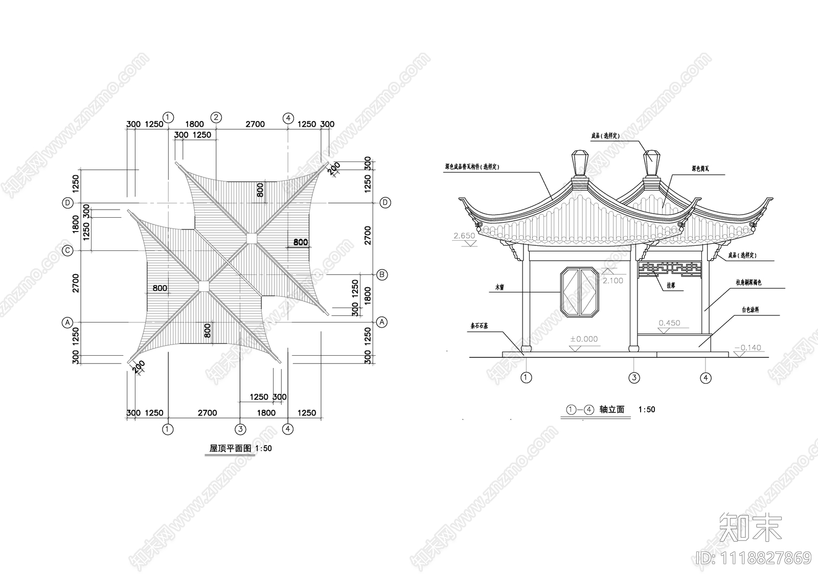 组合双亭节点详图施工图cad施工图下载【ID:1118827869】