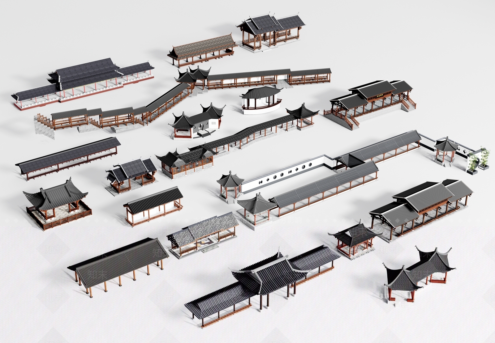 中式仿古长廊3D模型下载【ID:1118828499】