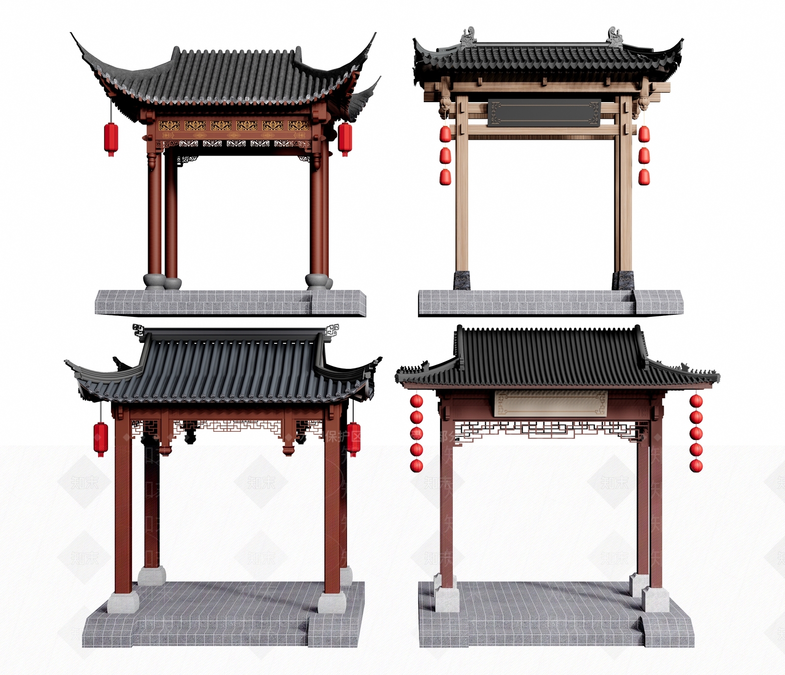 中式牌坊牌楼3D模型下载【ID:1118828623】