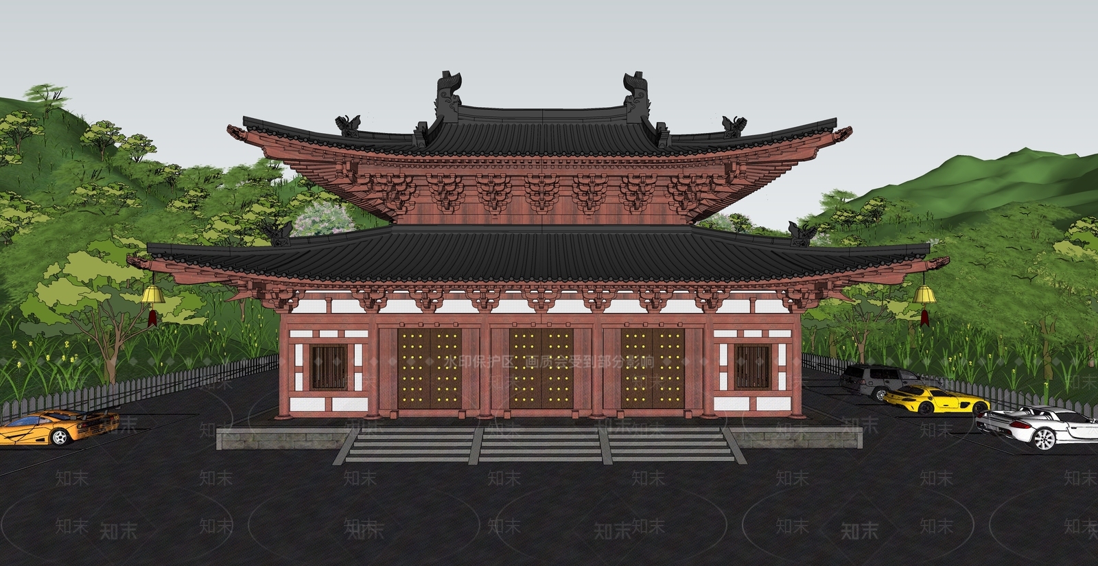 中式古建筑SU模型下载【ID:1118828920】