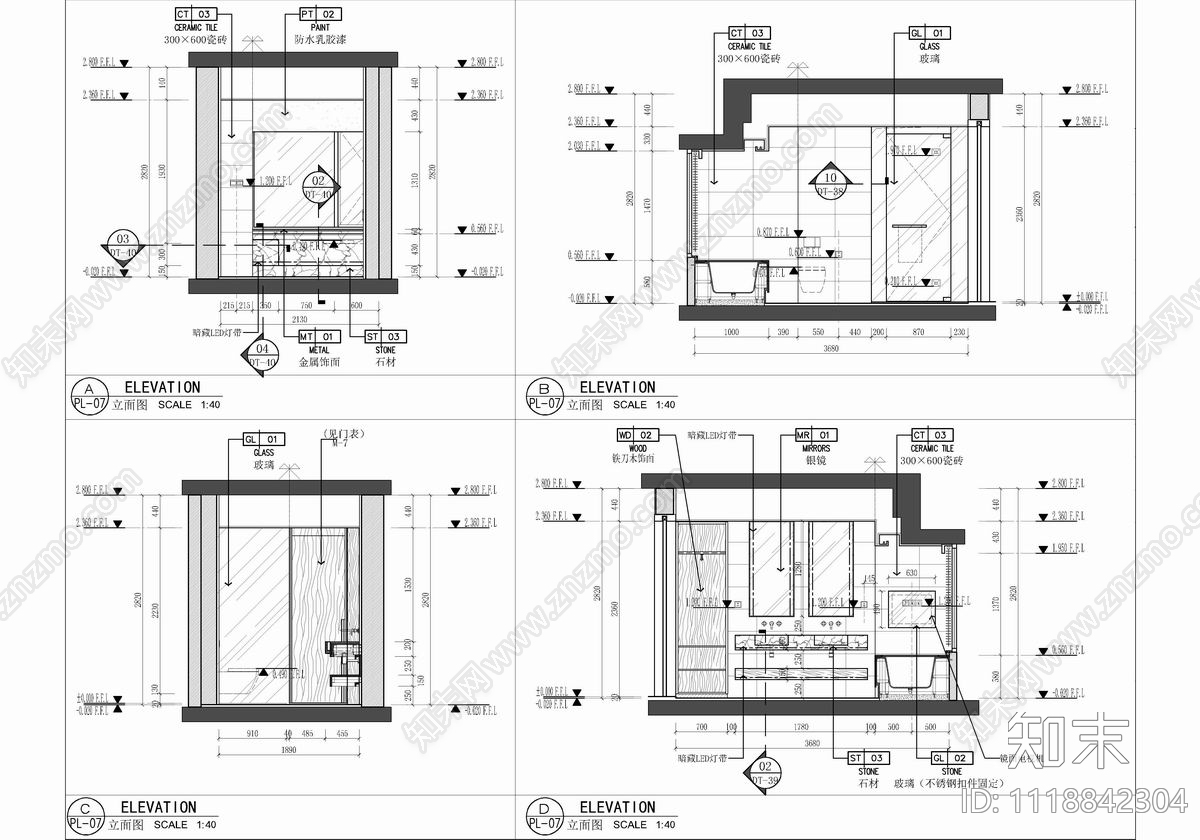 180㎡大平层家装空间室内设计CAD全套施工图施工图下载【ID:1118842304】