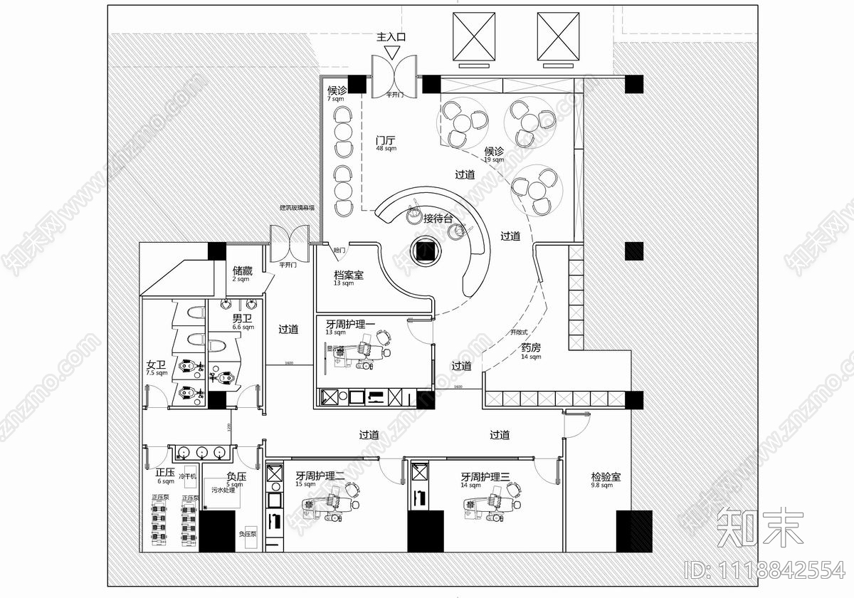 3000㎡口腔医院CAD设计施工图cad施工图下载【ID:1118842554】