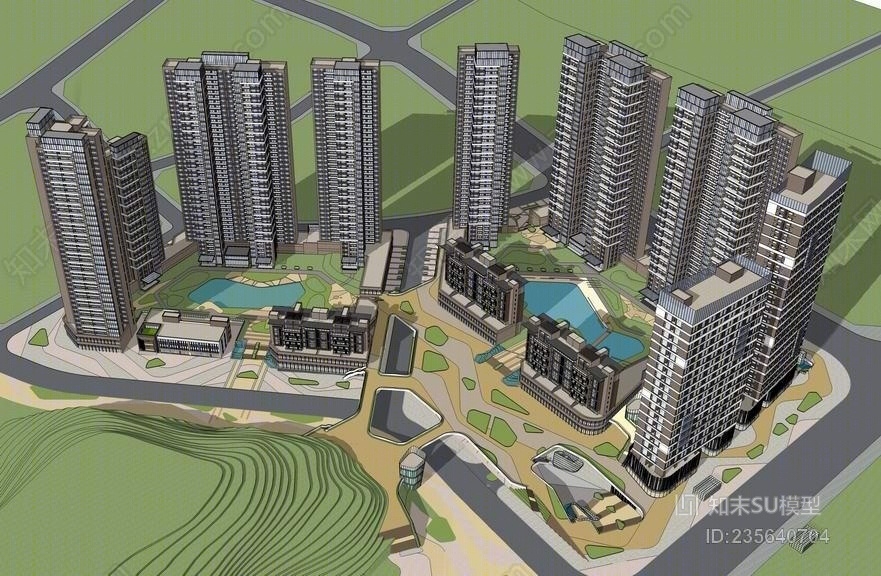 现代高层住宅+公寓SU模型下载【ID:235640704】