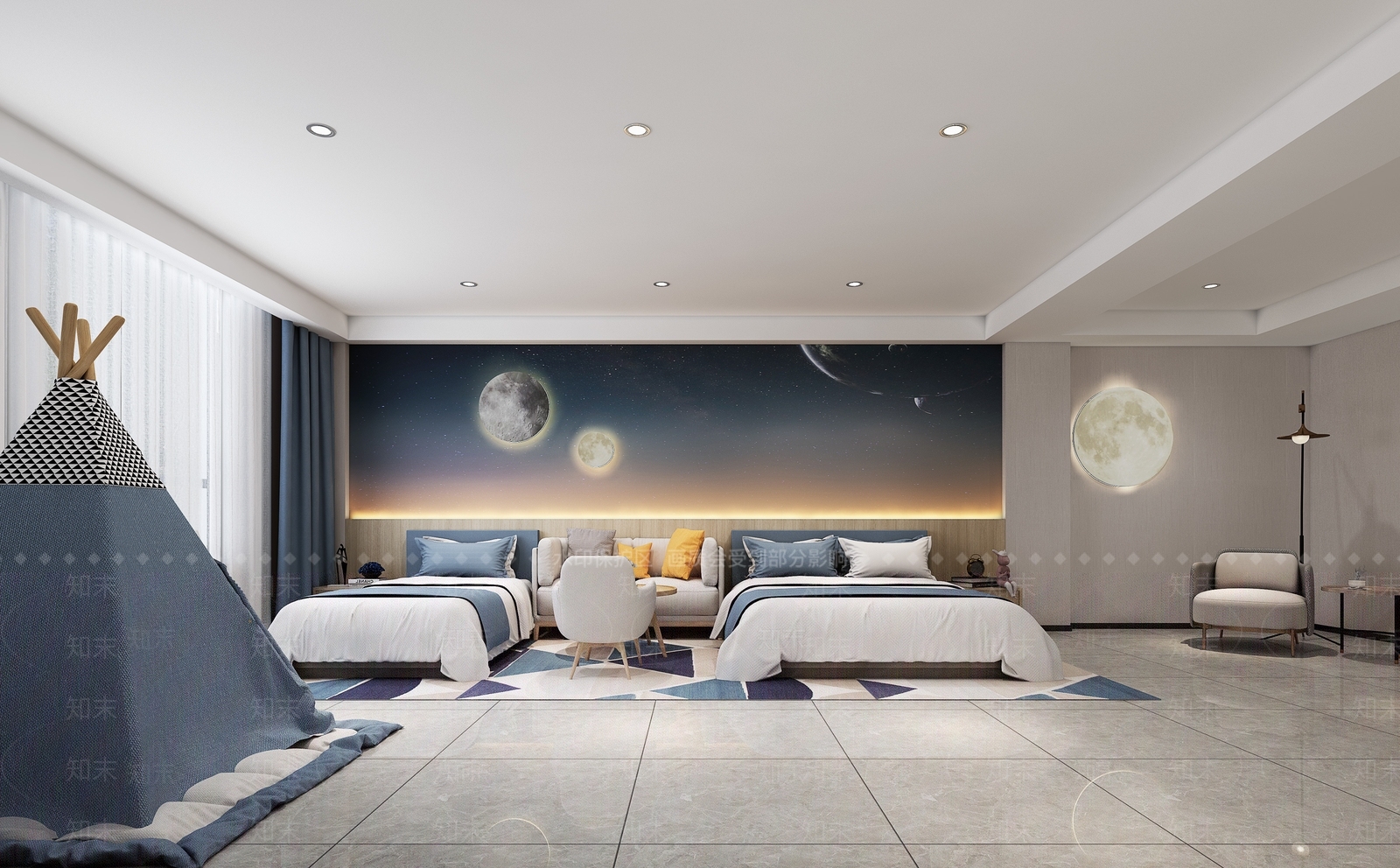 现代酒店亲子房间3D模型下载【ID:1118852540】