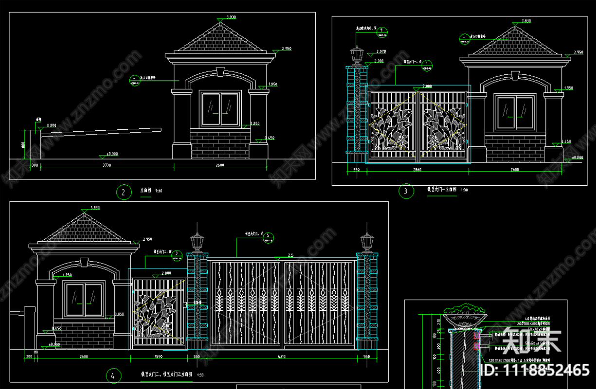 欧式次入口岗亭节点详图cad施工图下载【ID:1118852465】
