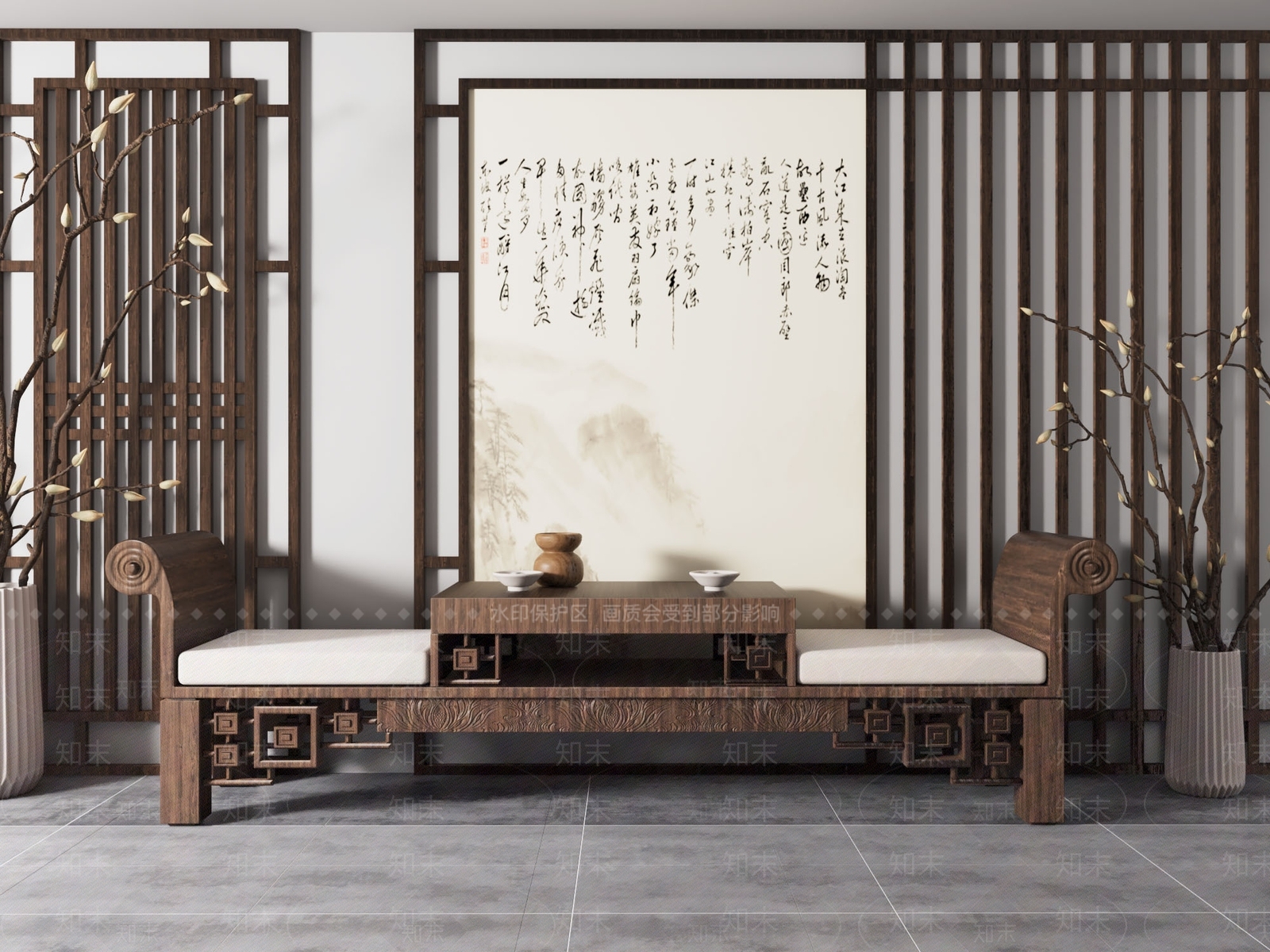 新中式罗汉床3D模型下载【ID:1118863040】