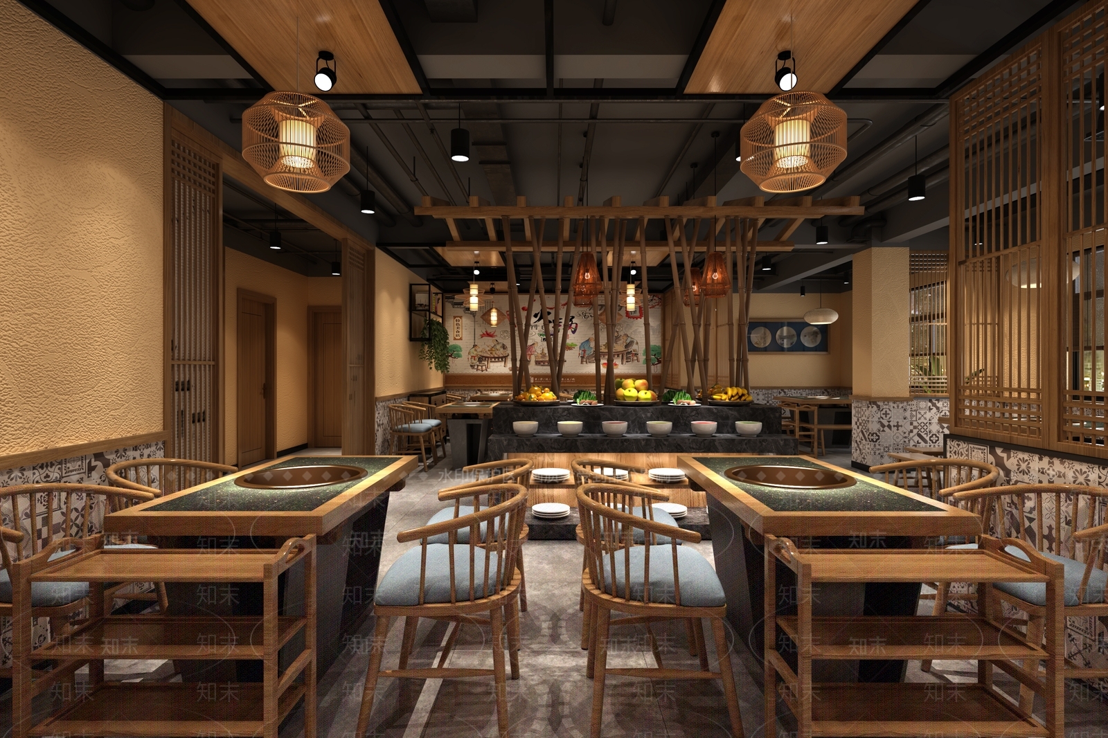 新中式火锅店3D模型下载【ID:1118869826】