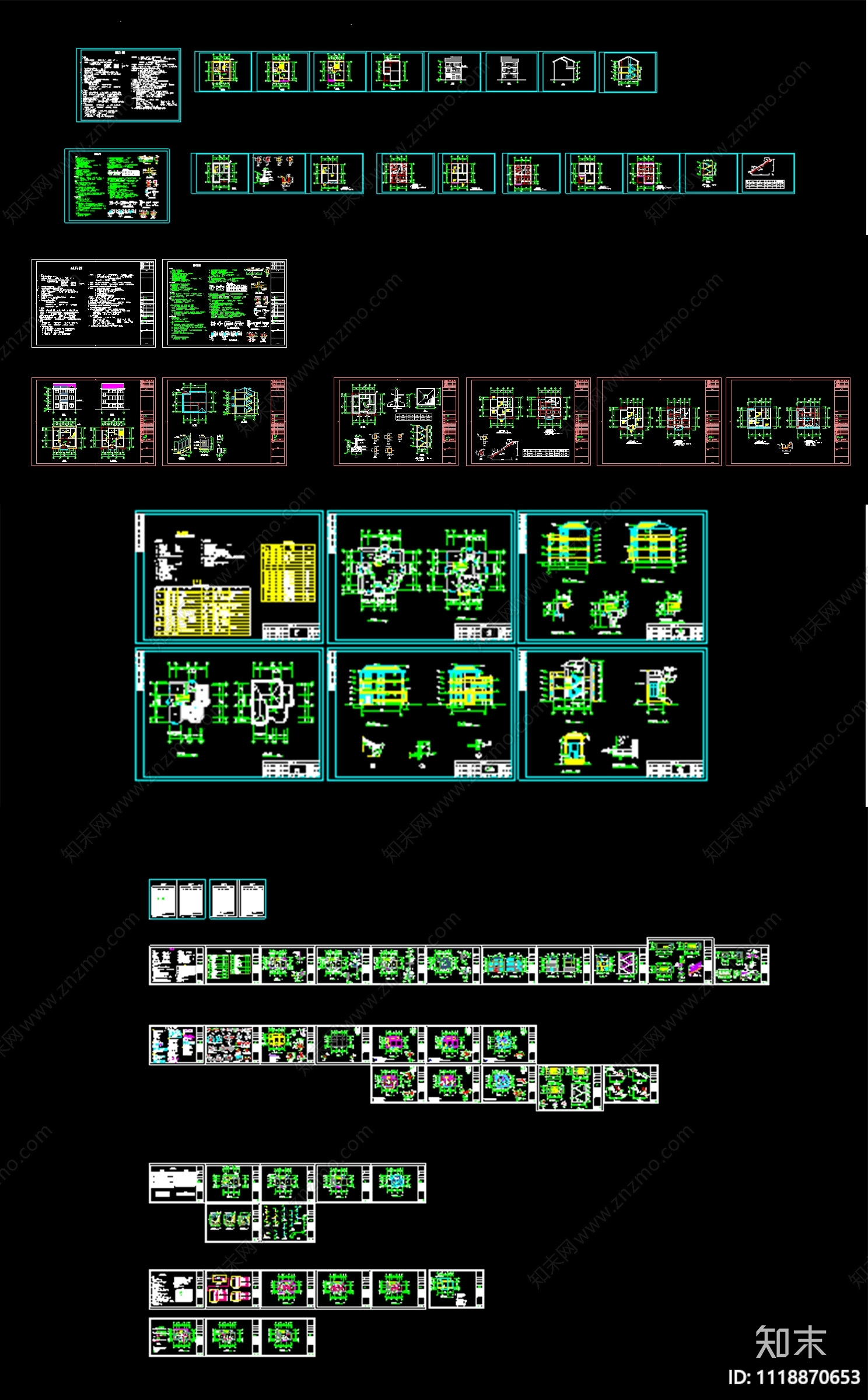 混搭十套别墅建筑设计施工图cad施工图下载【ID:1118870653】