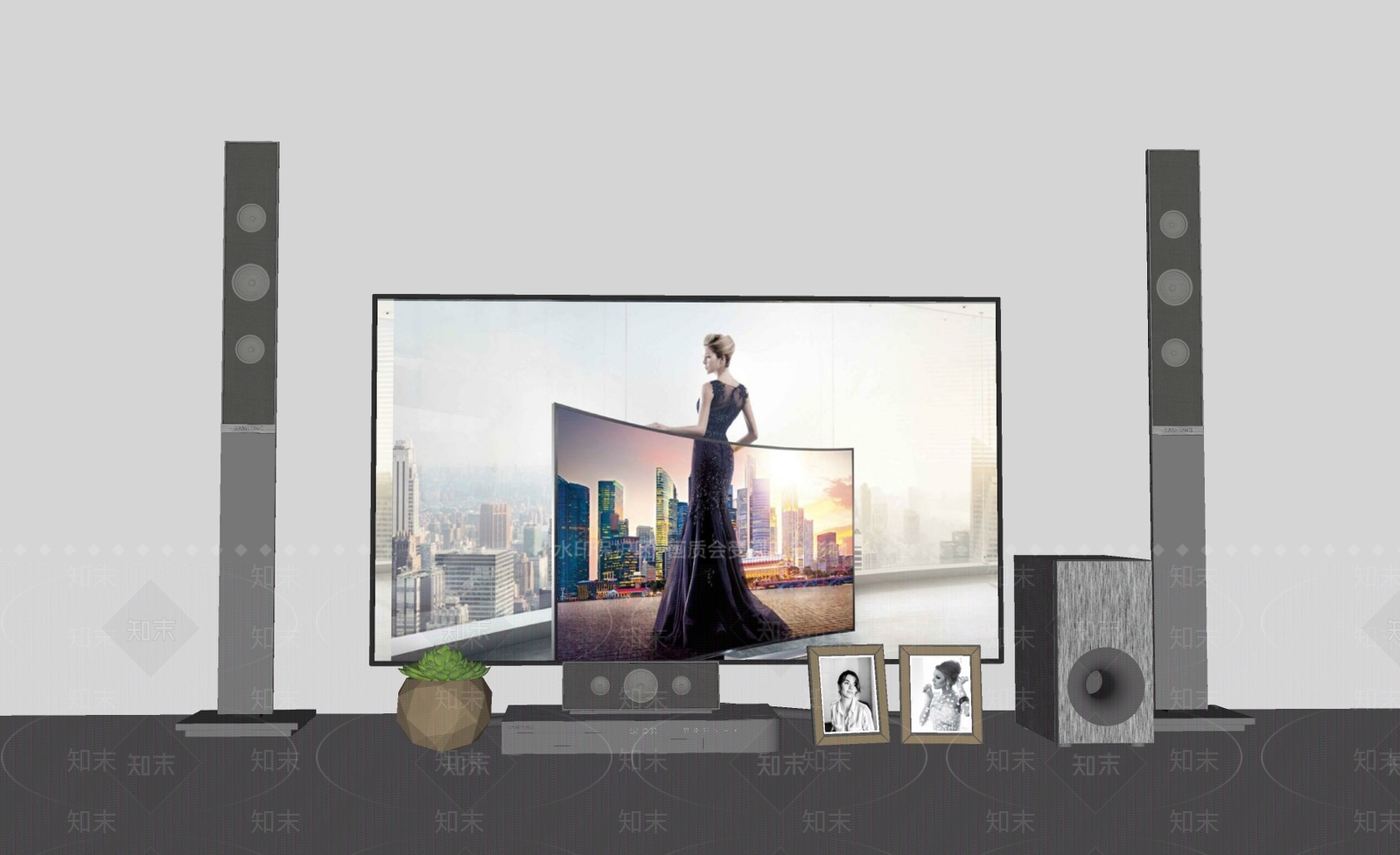 现代液晶电视音响DVD机家电组合SU模型下载【ID:1118888234】