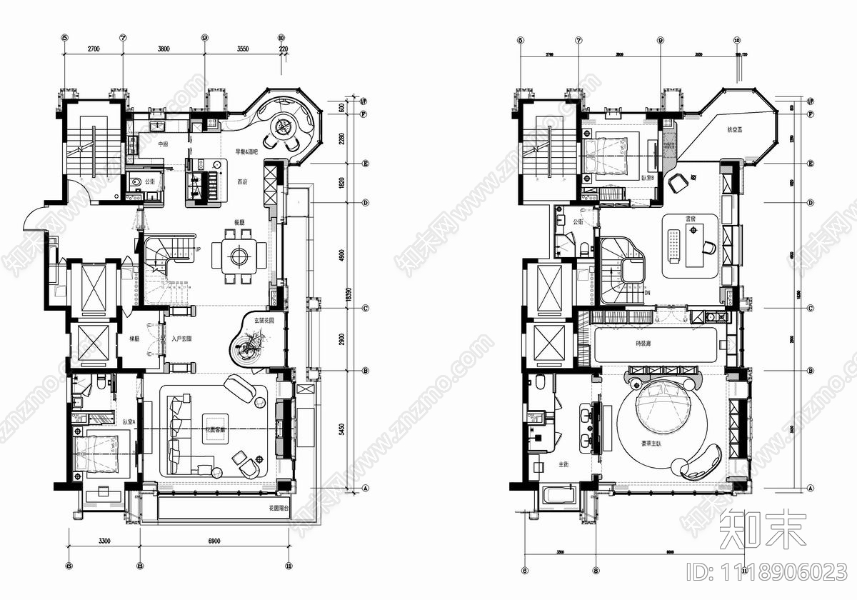 400㎡别墅室内装修CAD施工图施工图下载【ID:1118906023】