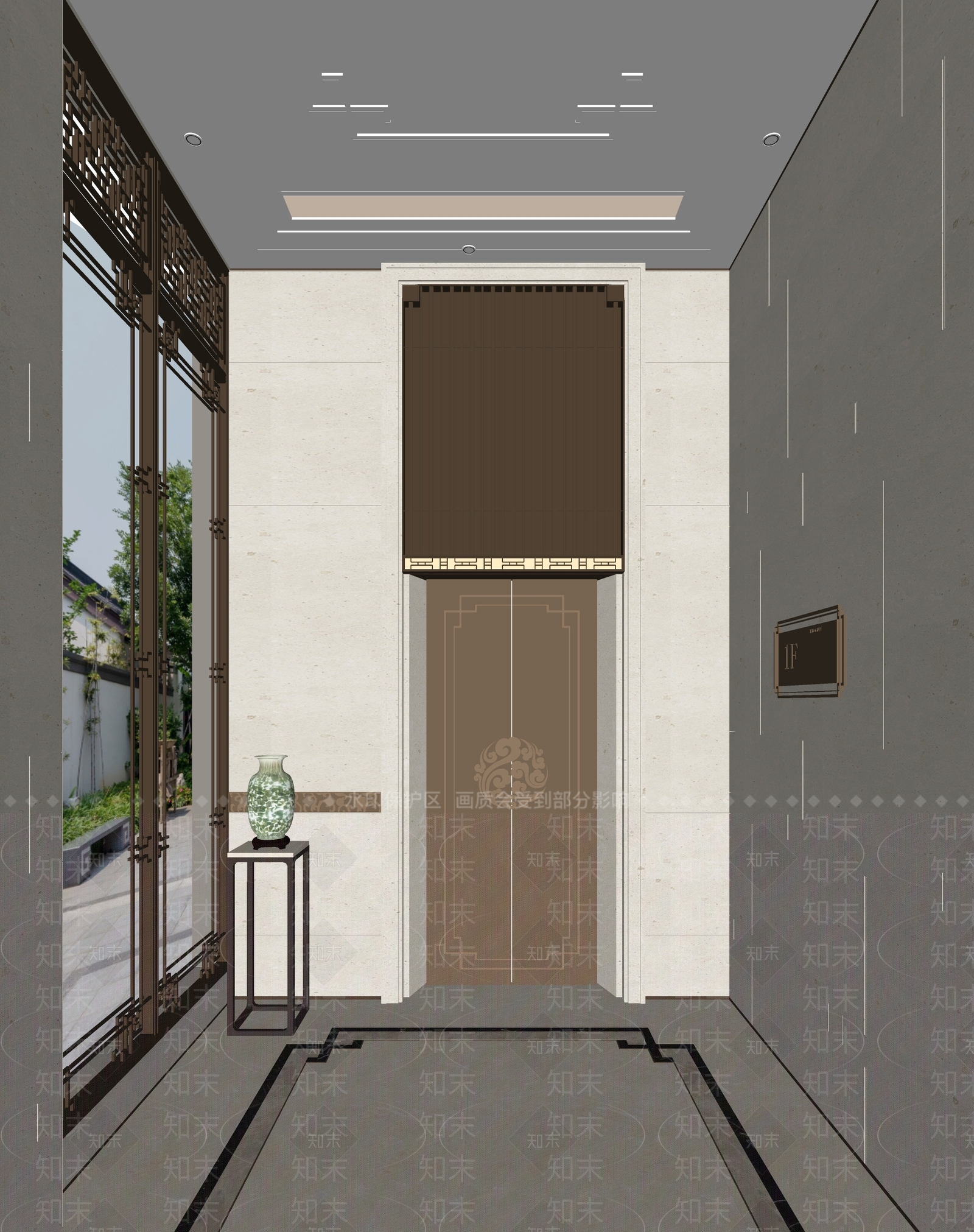 新中式电梯厅SU模型下载【ID:1118908497】