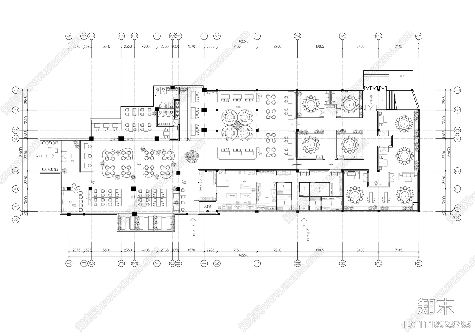 中餐厅餐饮空间平面设计施工图cad施工图下载【ID:1118923785】