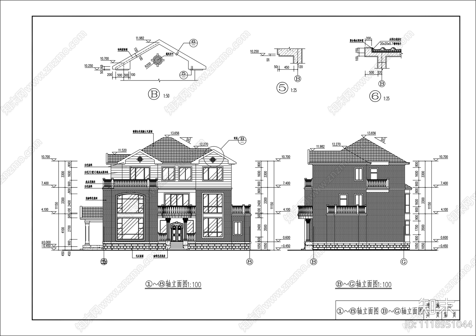 混搭十套三层别墅建筑结构施工图cad施工图下载【ID:1118951044】