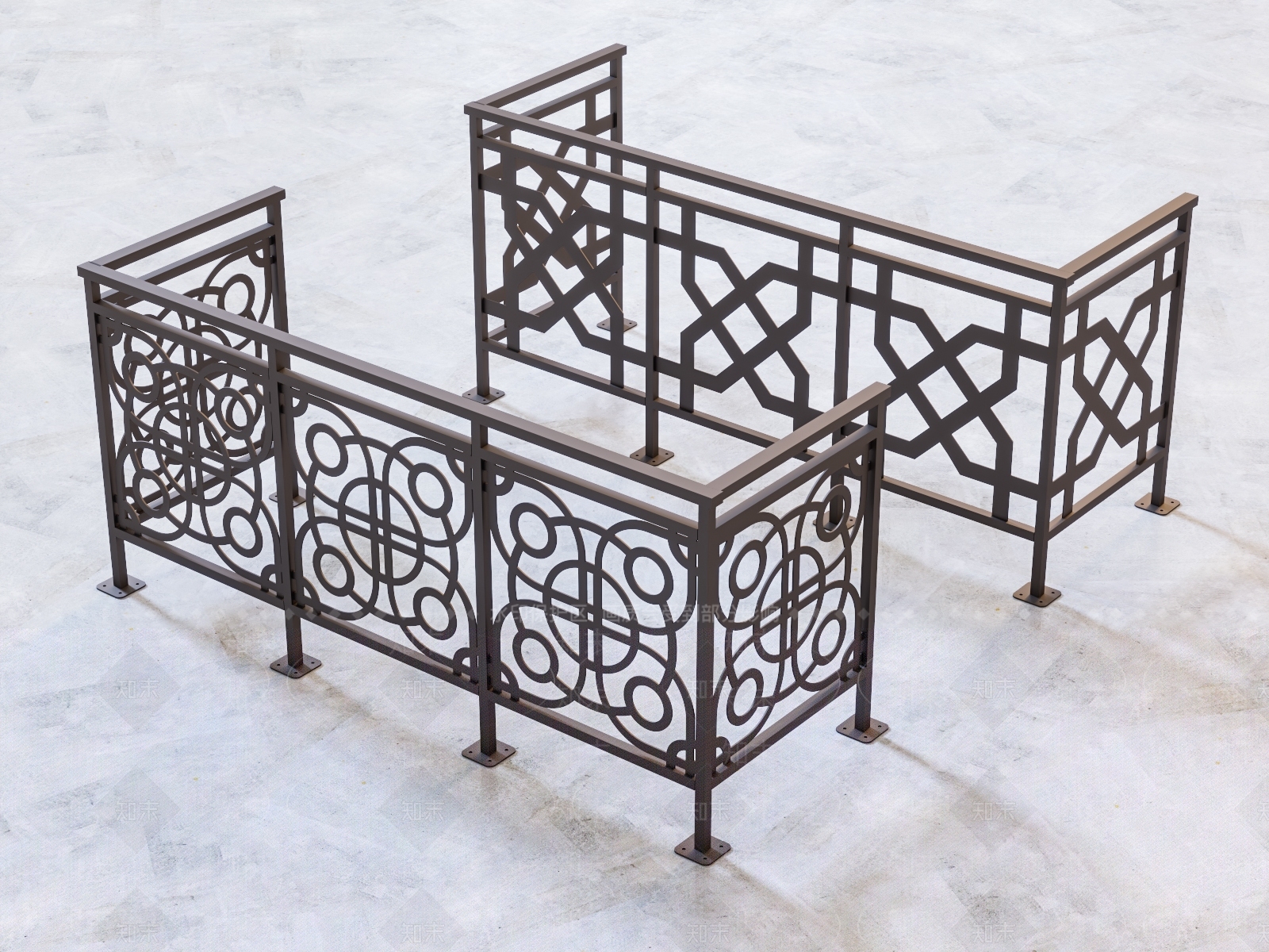 现代铁艺雕花护栏3D模型下载【ID:1118951980】