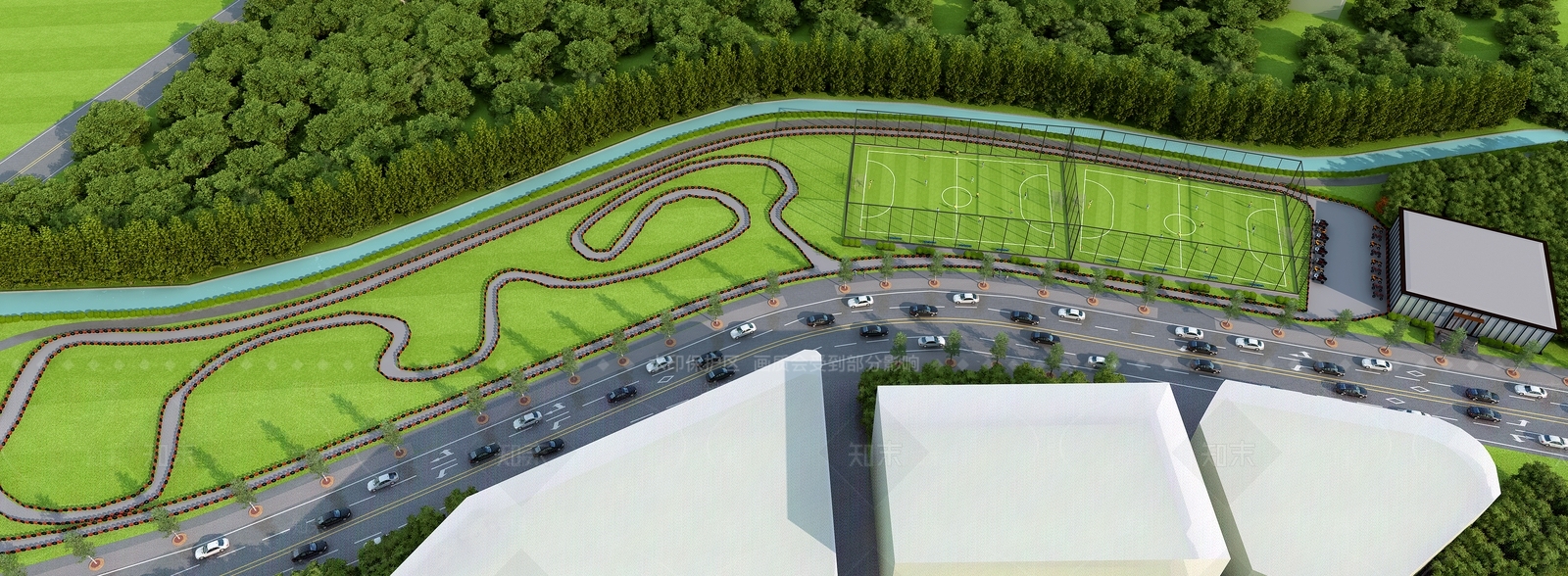 现代跑跑卡丁车足球场鸟瞰3D模型下载【ID:1118967390】