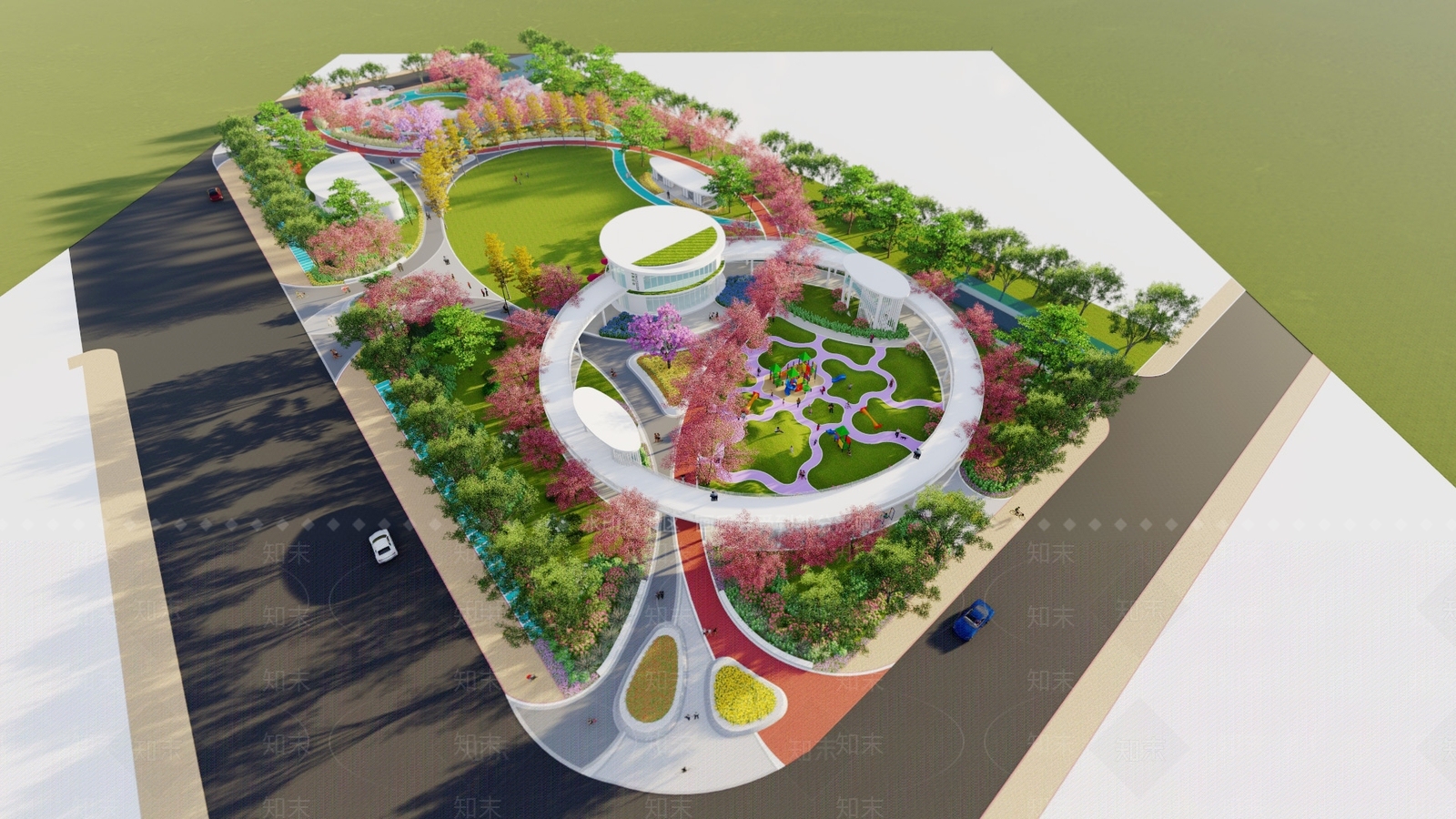 现代城市公园SU模型下载【ID:1119043022】