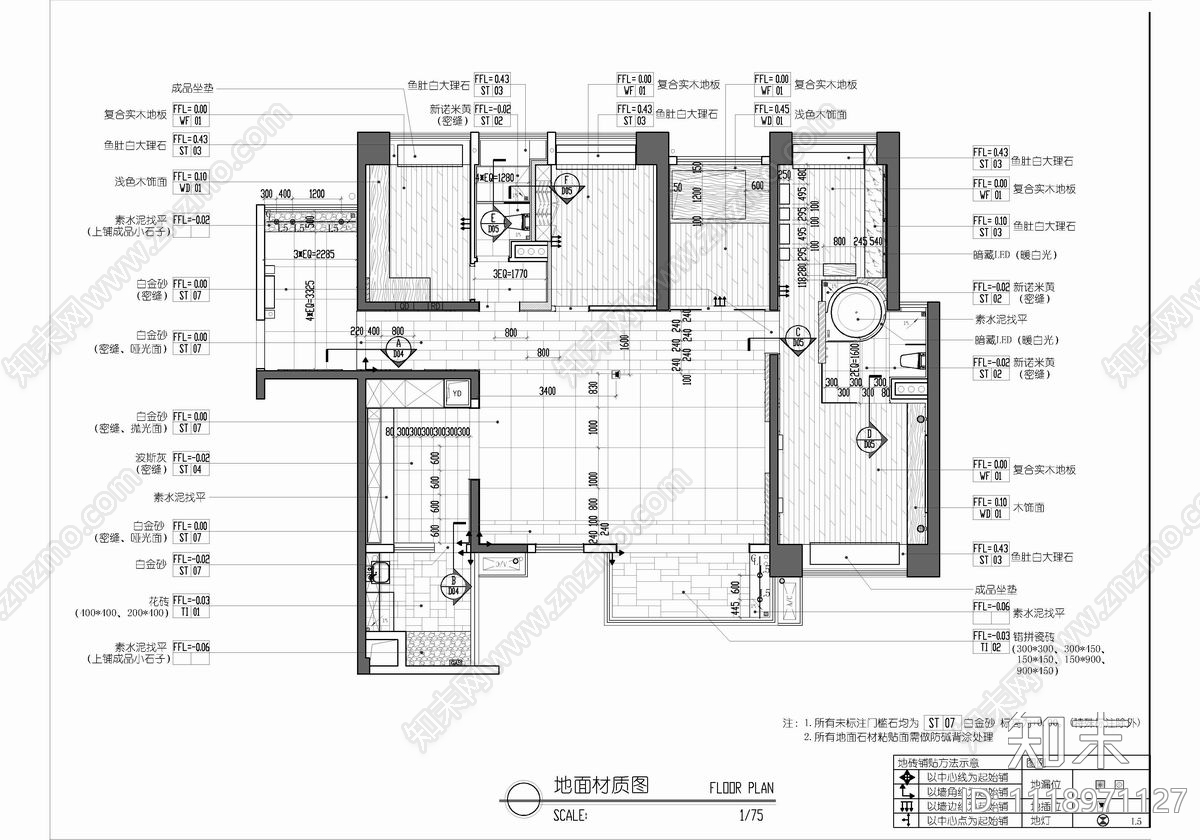 180㎡大平层CAD施工图cad施工图下载【ID:1118971127】