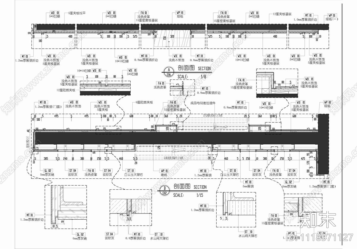 180㎡大平层CAD施工图cad施工图下载【ID:1118971127】