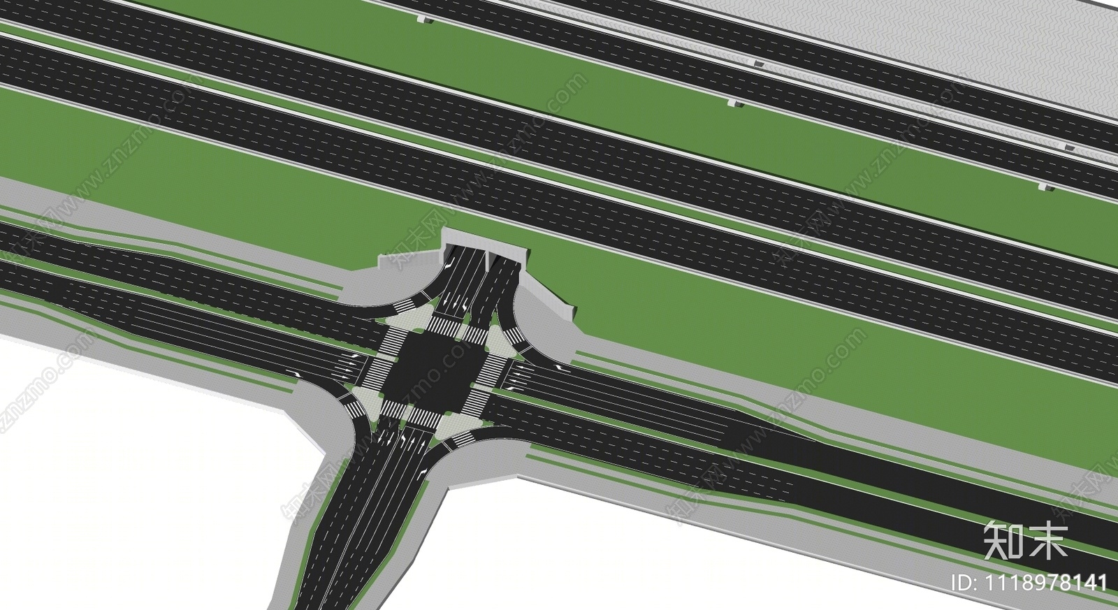 现代城市道路SU模型下载【ID:1118978141】