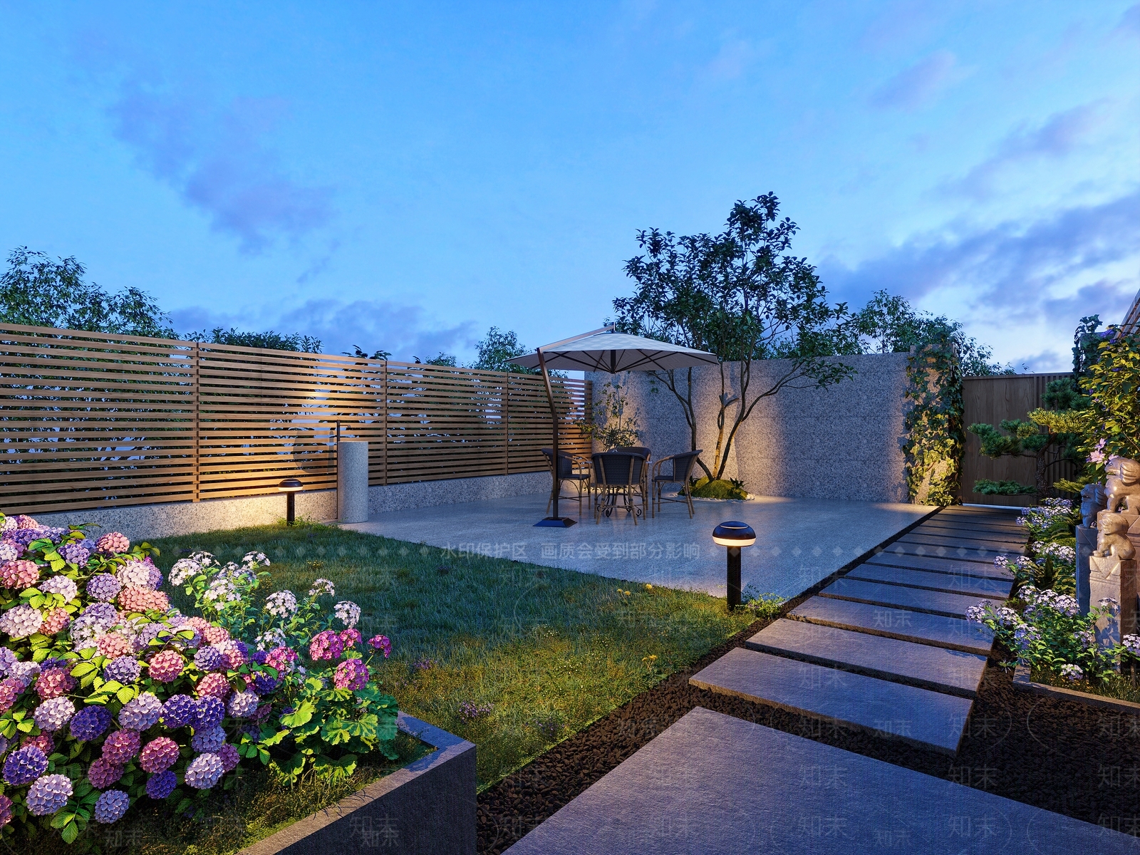 现代夜景庭院花园3D模型下载【ID:1119000267】_知末3d模型网