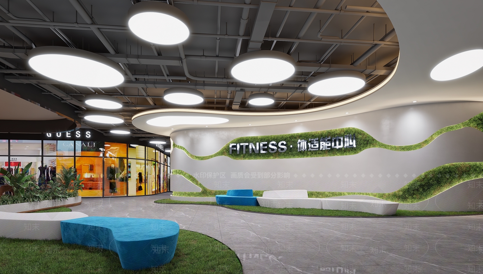 现代健身房休息区3D模型下载【ID:1119003945】