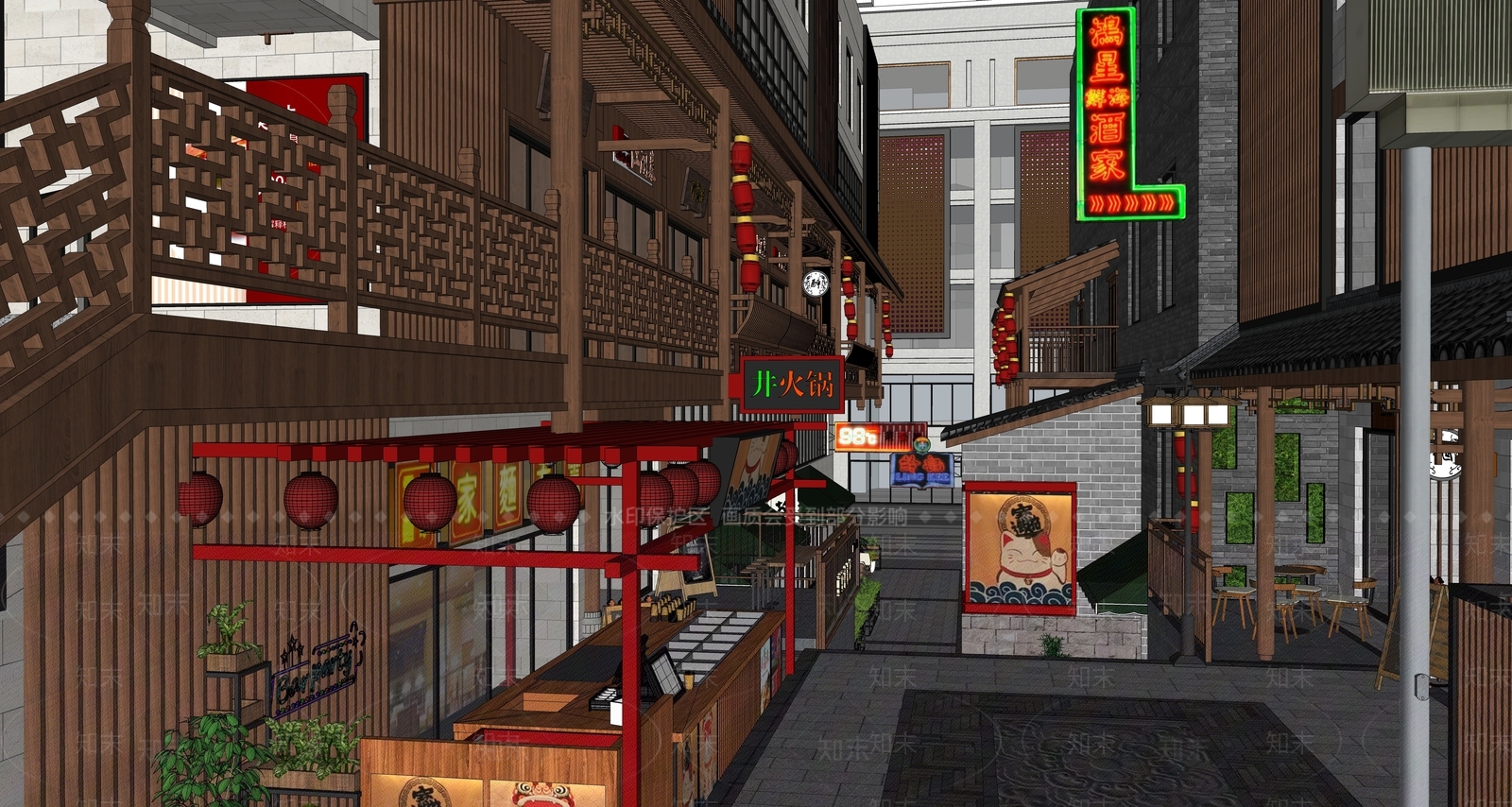 新中式商业街SU模型下载【ID:1119007755】