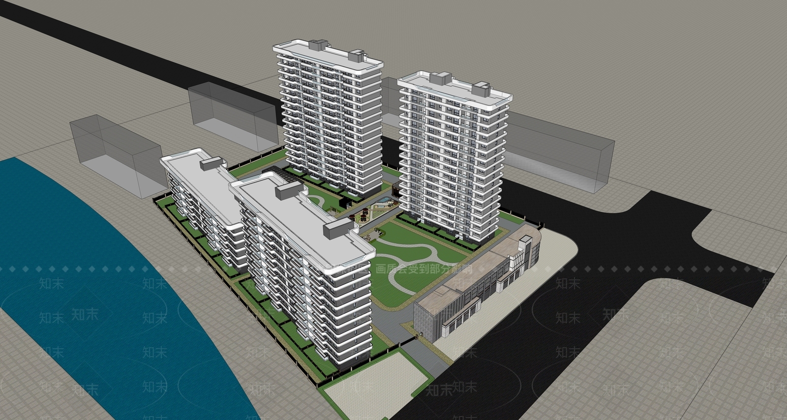 现代小区建筑SU模型下载【ID:1119008315】