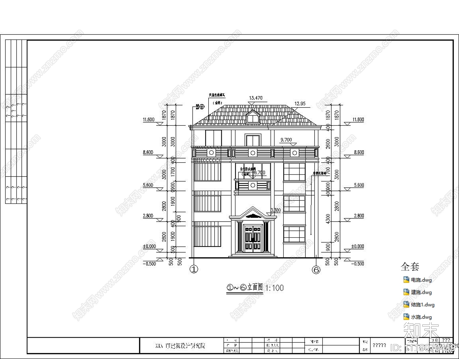 舒适四层小洋房建筑设计施工图施工图下载【ID:1119070439】