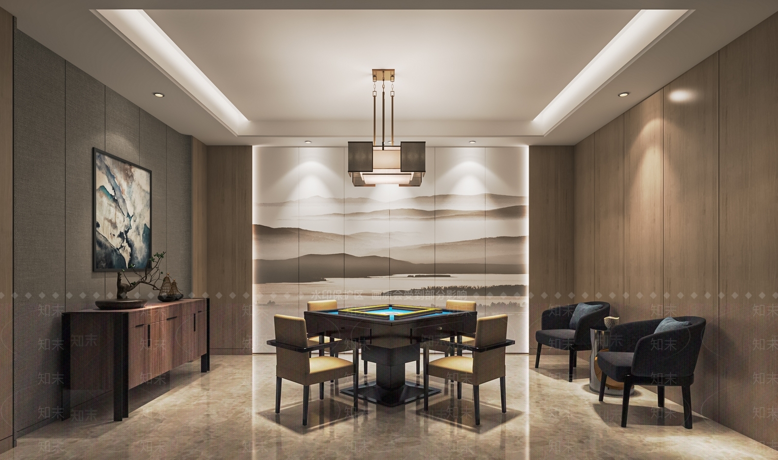 新中式棋牌室SU模型下载【ID:1119009449】