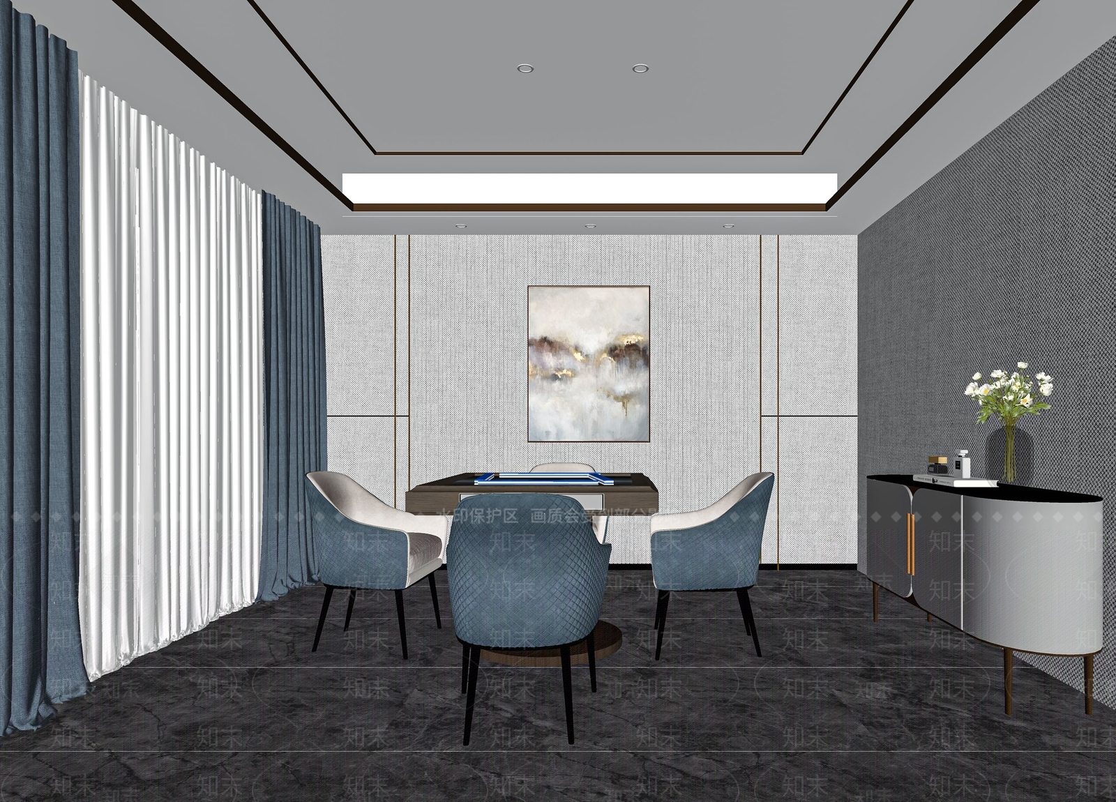 现代棋牌室SU模型下载【ID:1119010274】