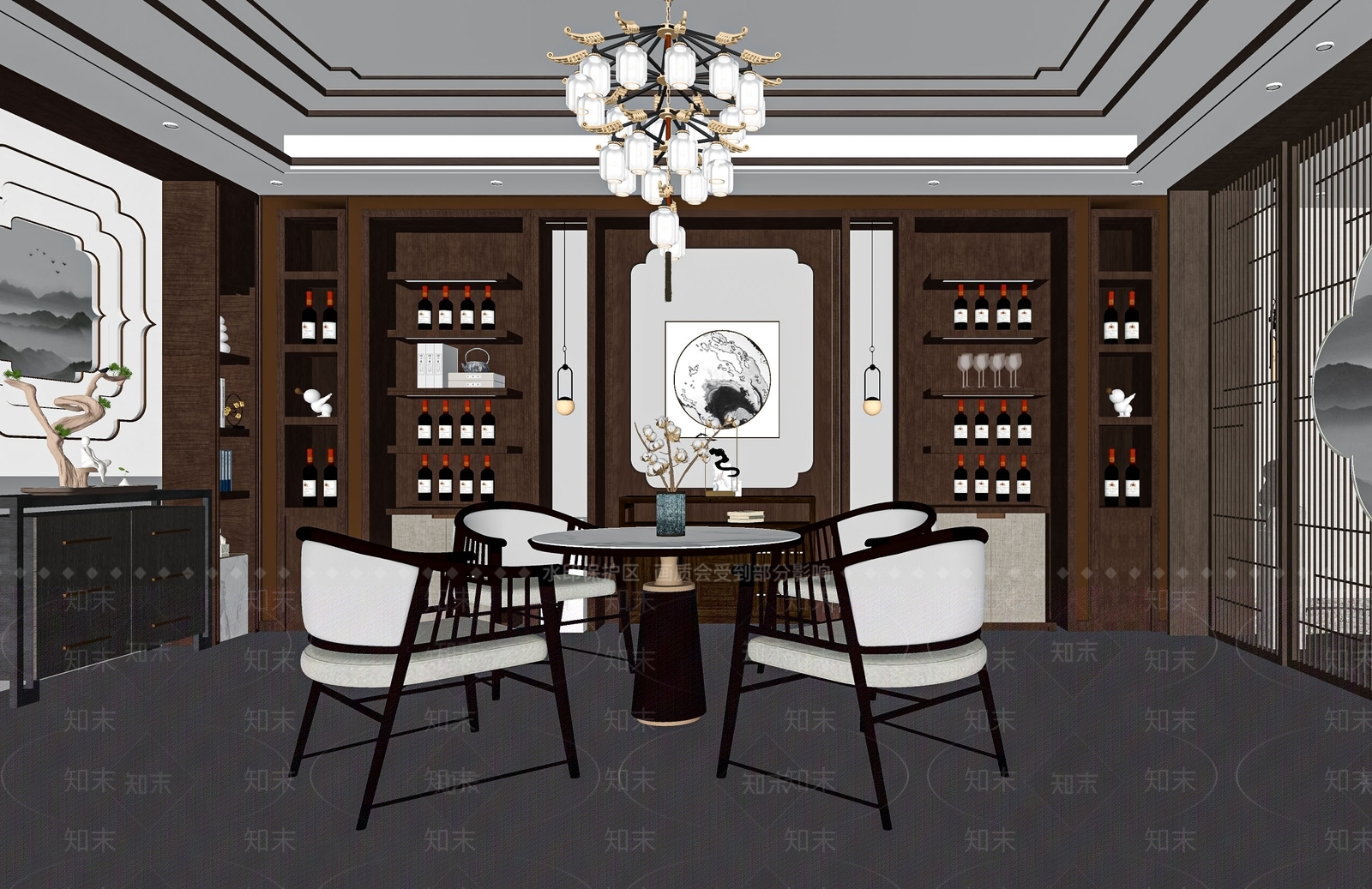 新中式家居酒窖SU模型下载【ID:1119010616】