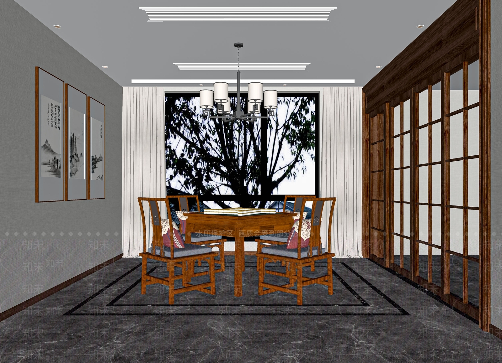 新中式棋牌室SU模型下载【ID:1119010671】