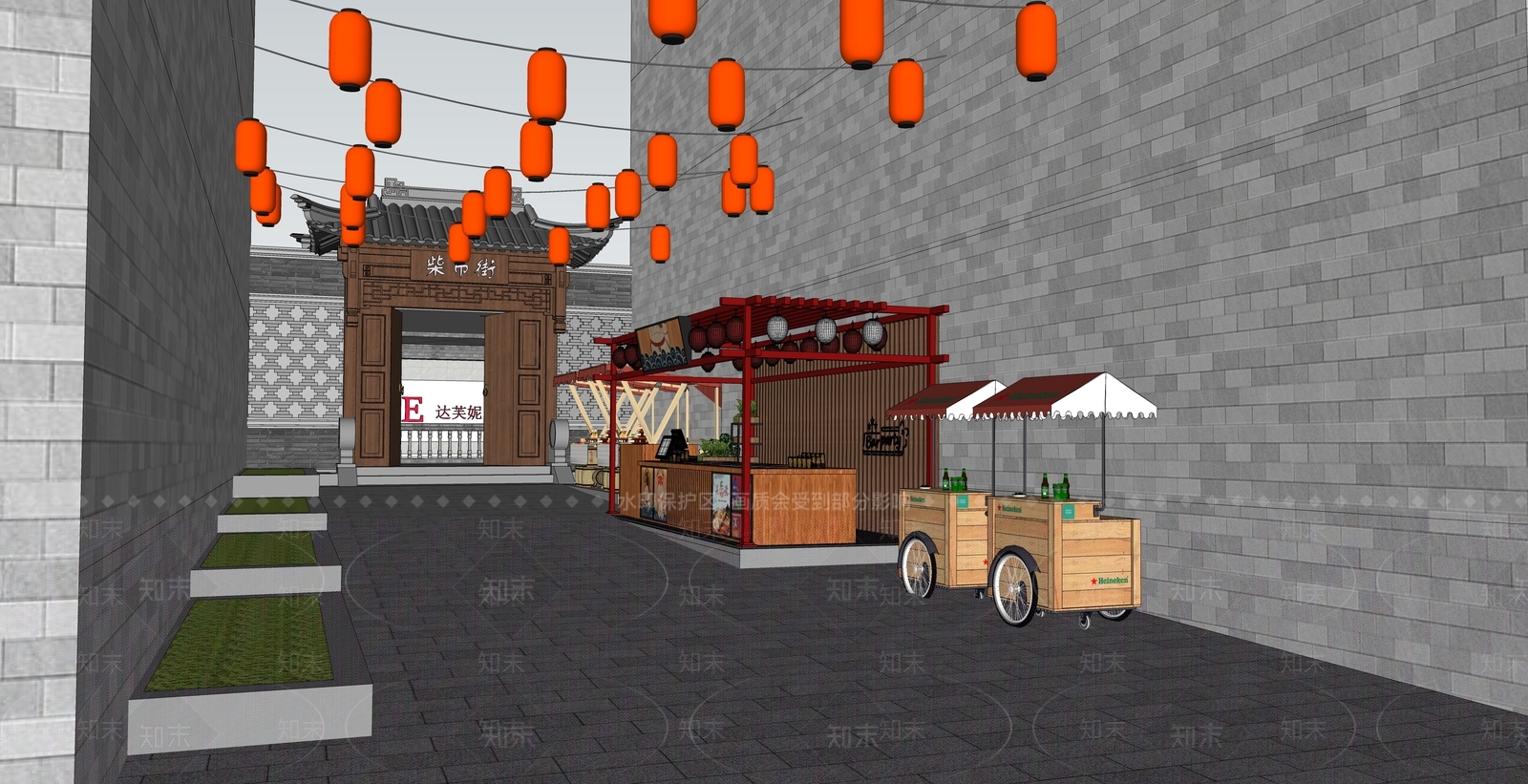 新中式商业街SU模型下载【ID:1119011158】