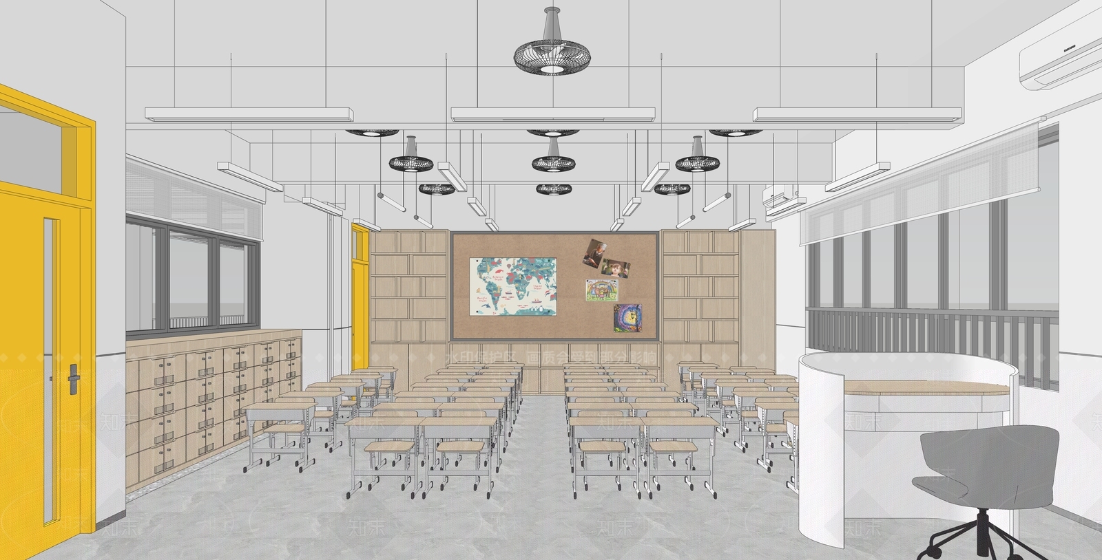 现代普通教室SU模型下载【ID:1119011307】