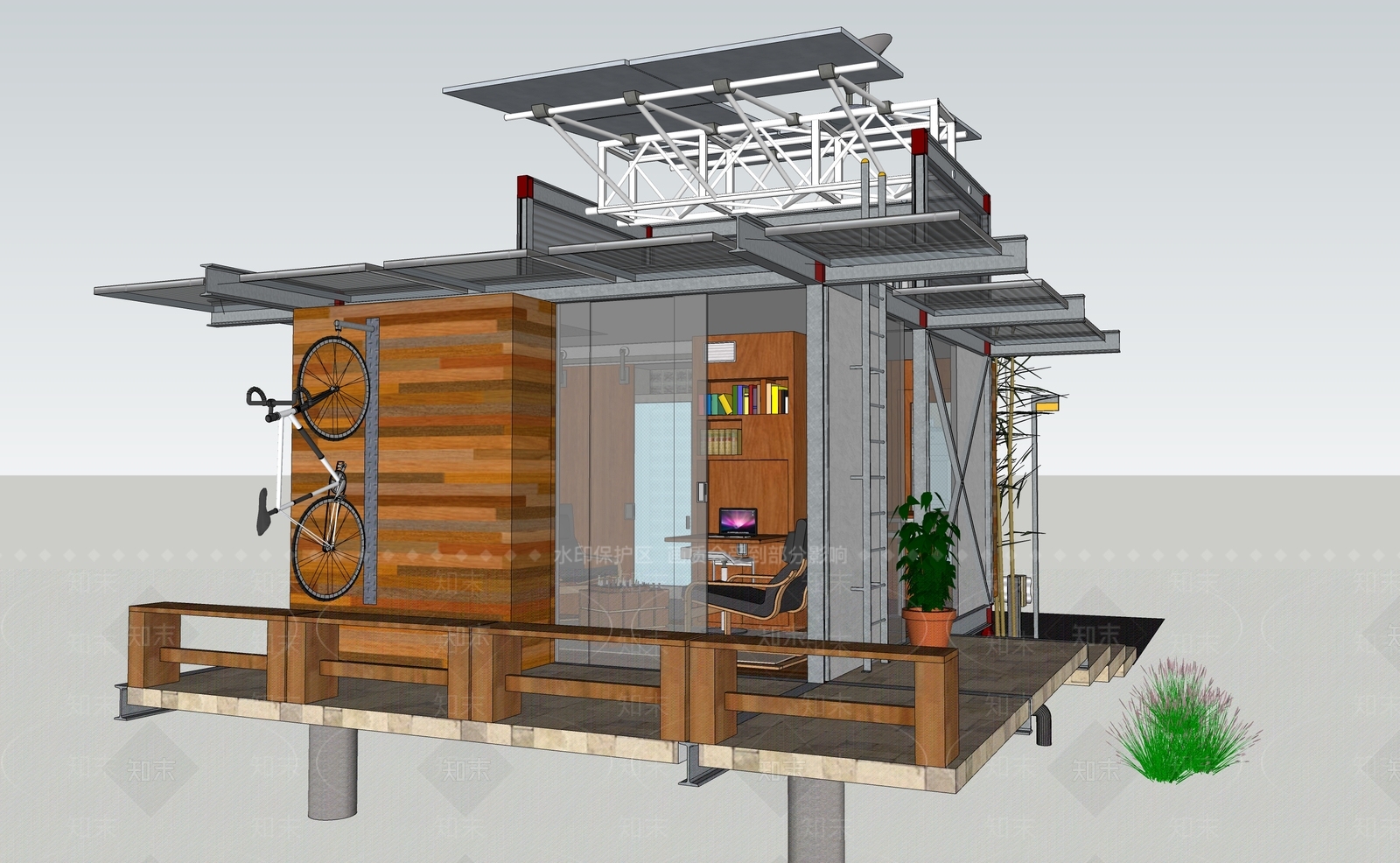 工业风集装箱住宅SU模型下载【ID:1119021134】