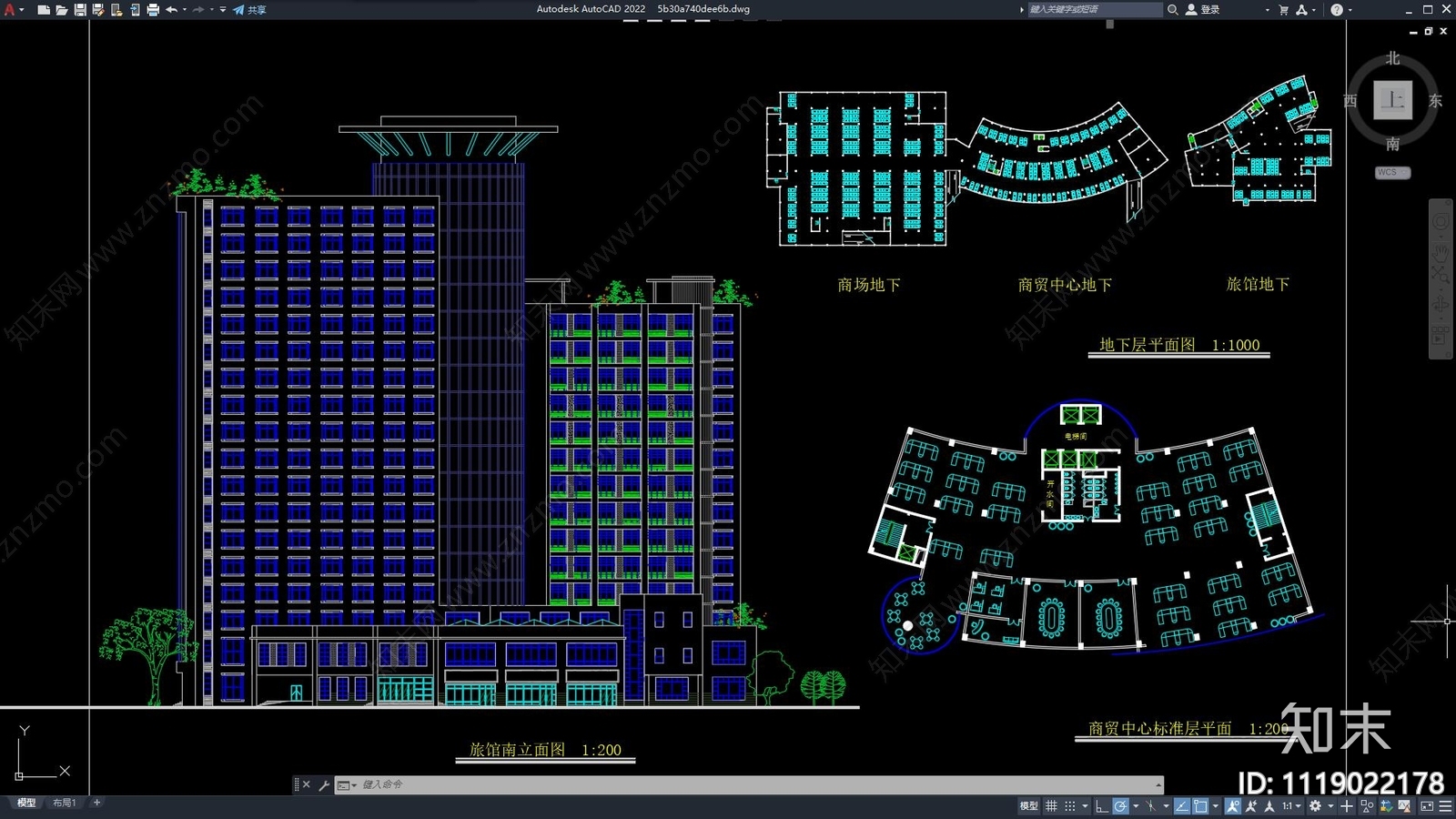 现代简约商业建筑平面图cad施工图下载【ID:1119022178】