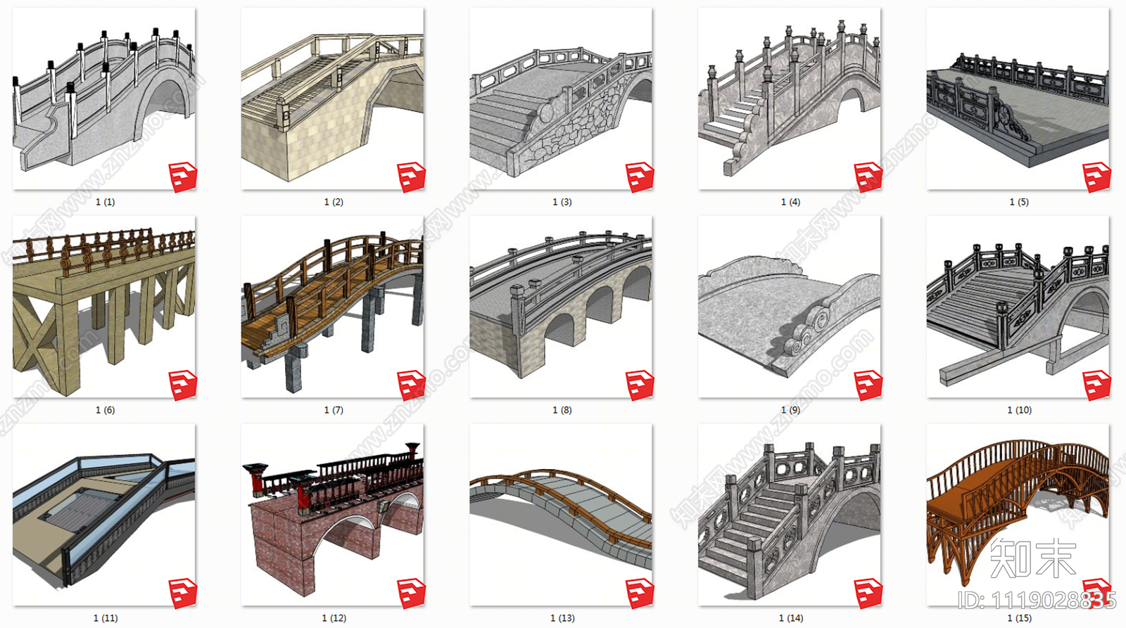 中式石桥SU模型下载【ID:1119028835】
