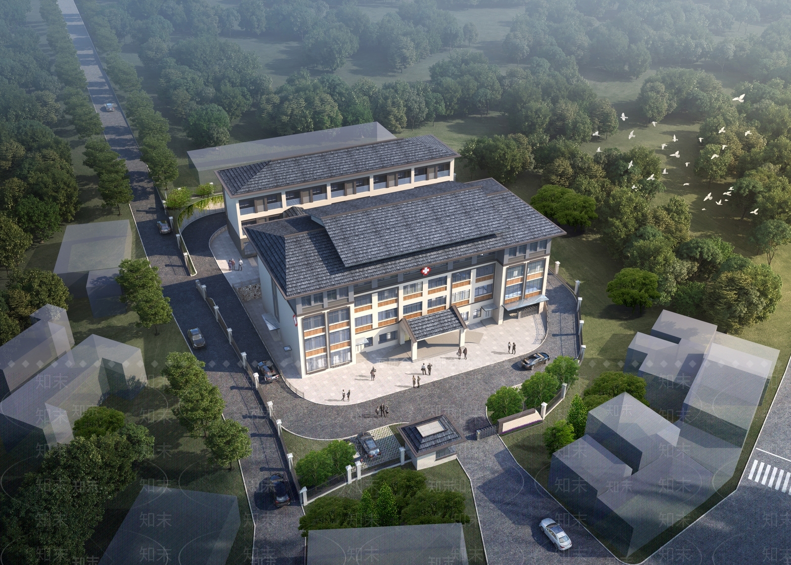 新中式医疗建筑SU模型下载【ID:1119028719】