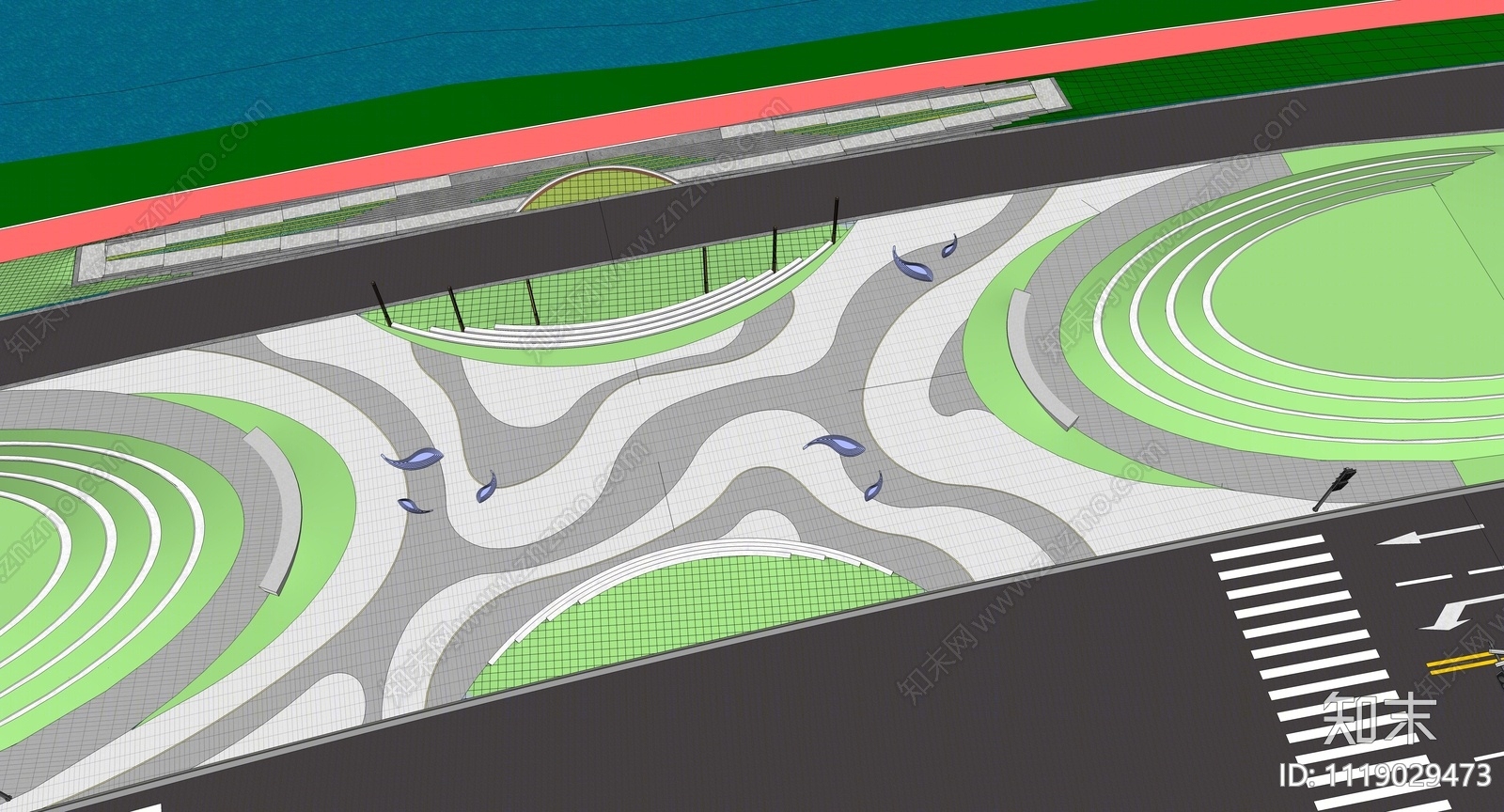 现代市政广场景观SU模型下载【ID:1119029473】